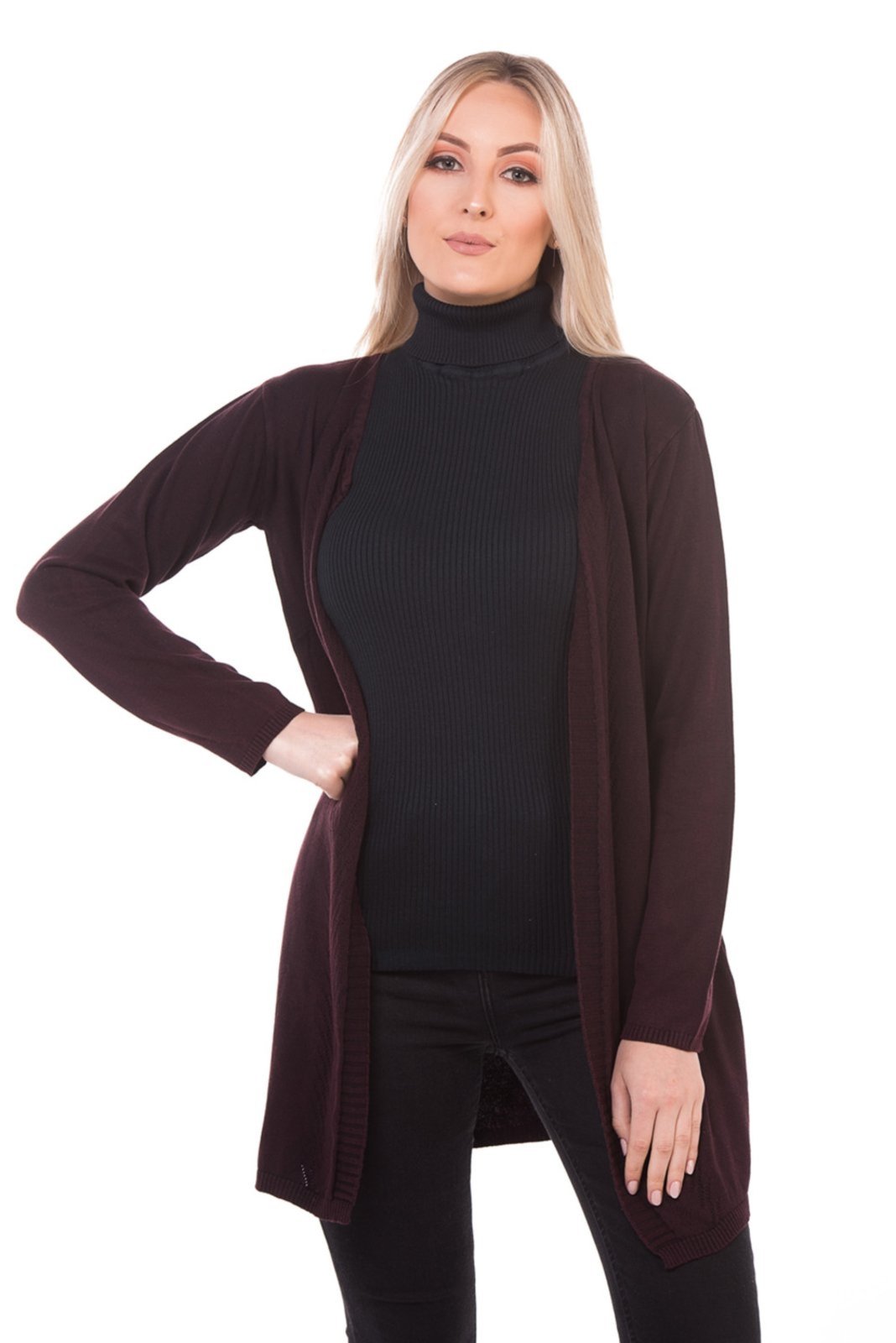Casaco Tricot Algodão Shirley Malhas Comprido Trança Marsala