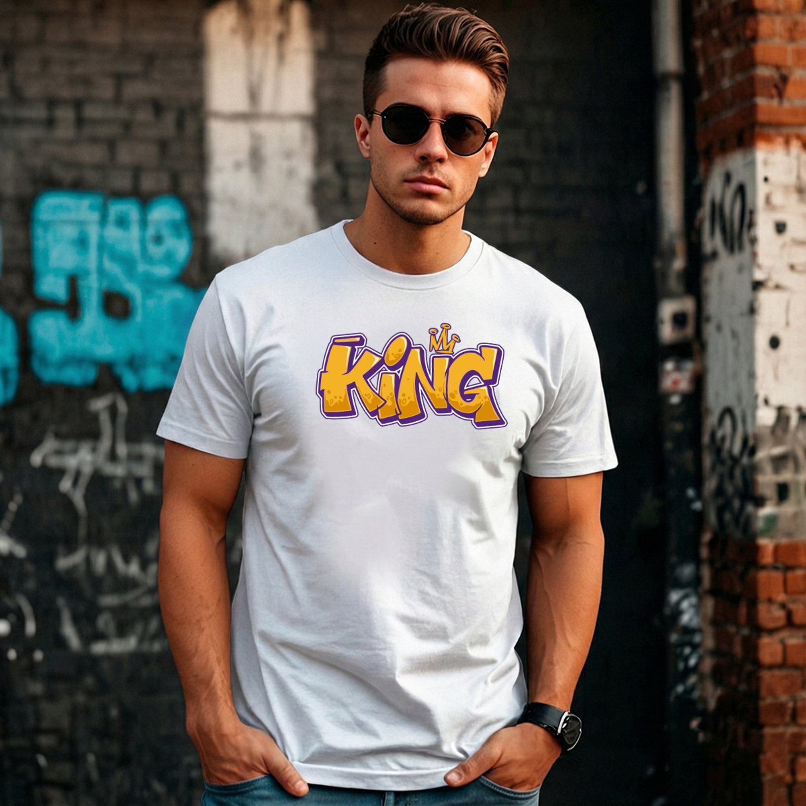 Camiseta Masculina Sartre Algodão Básica Branca Manga Curta Gola Redonda Estilo Versátil Conforto Macia Estampa King