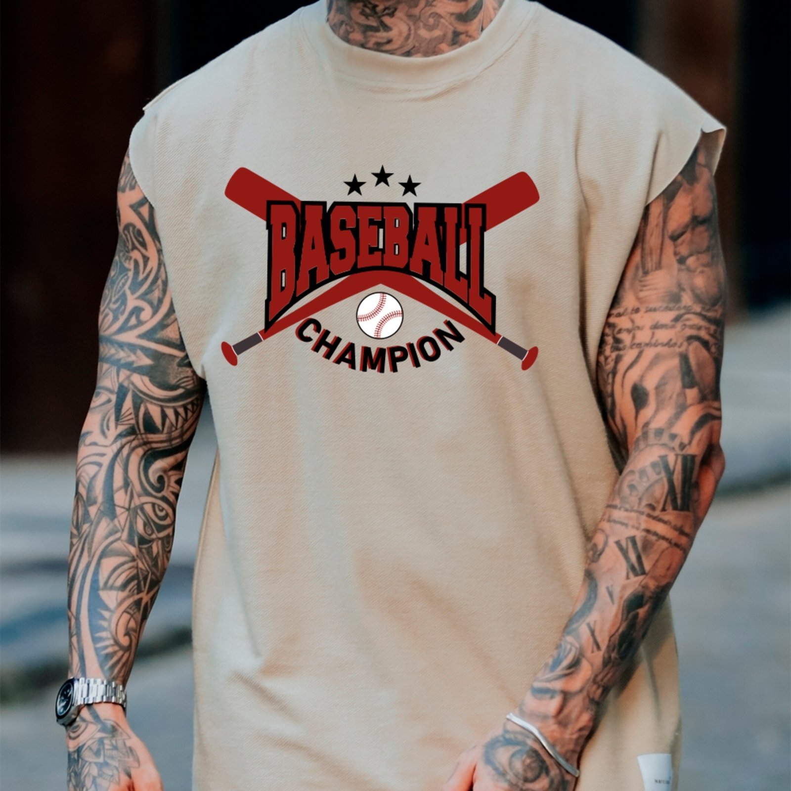 Camiseta Regata Machão Ousy Baseball Champion Original Oversized Masculina Off White