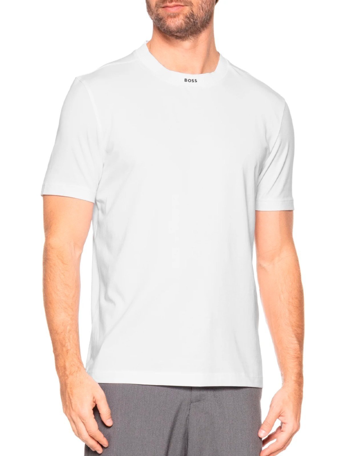 Vista 3 Camiseta Hugo Boss Masculina Regular Tee Rib Branca branco Hugo Boss branco