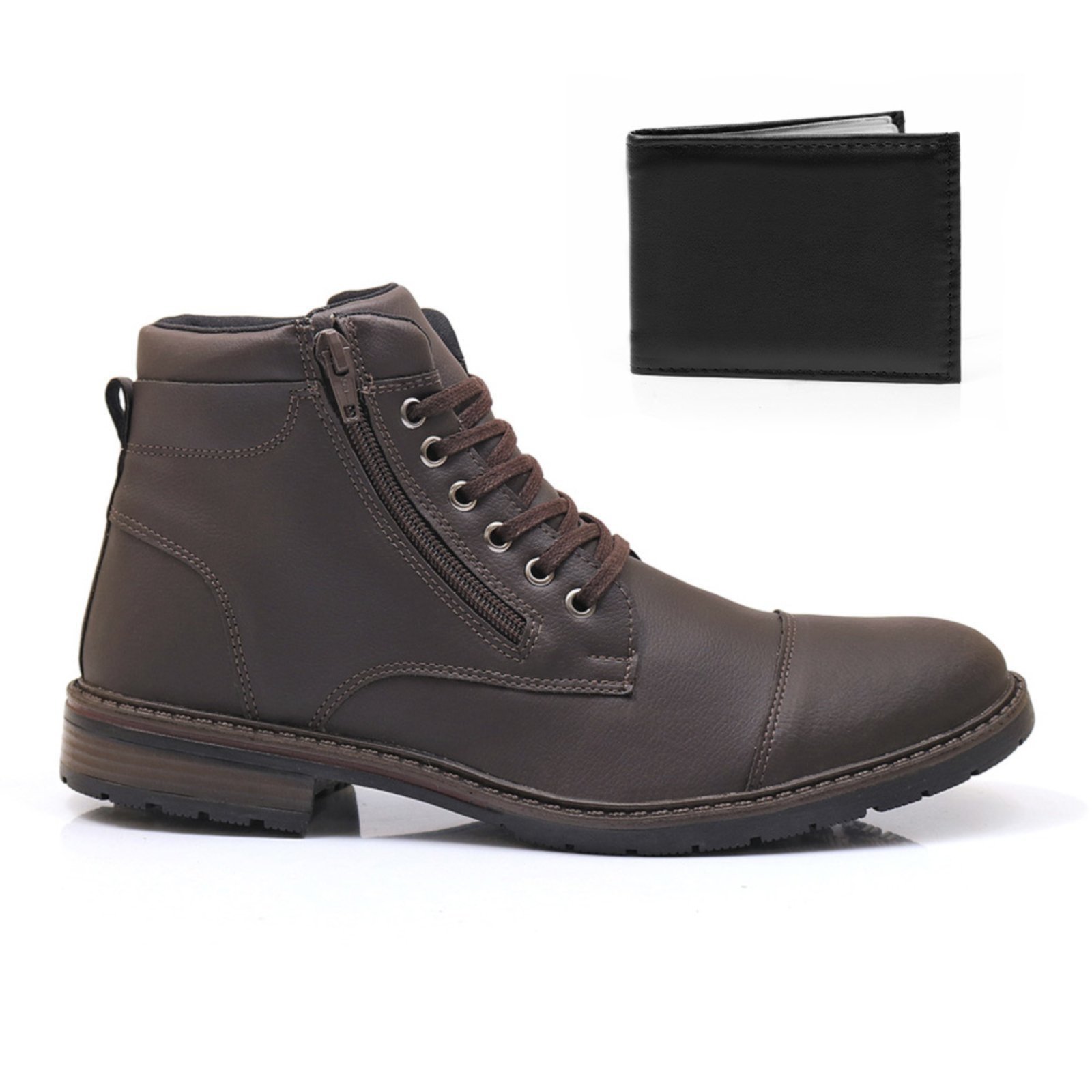 Vista 2 Kit Bota Coturno Com Carteira Masculina Épico Casual Zíper Conforto Leve ÉPICO CALÇADOS café/marrom ÉPICO CALÇADOS café/marrom