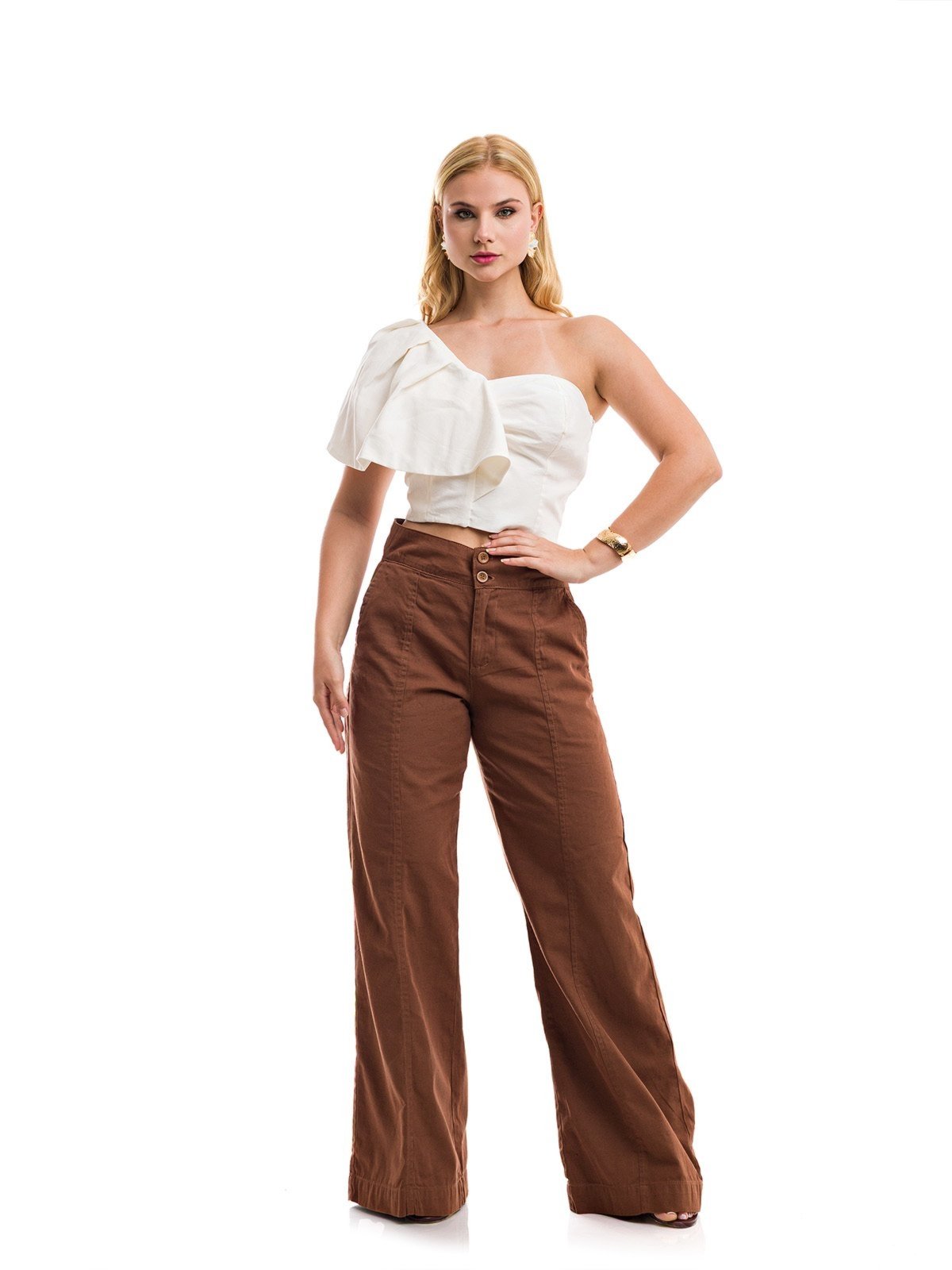 Calça Restrito Jeans Pantalona Com Linho Premium - Marrom