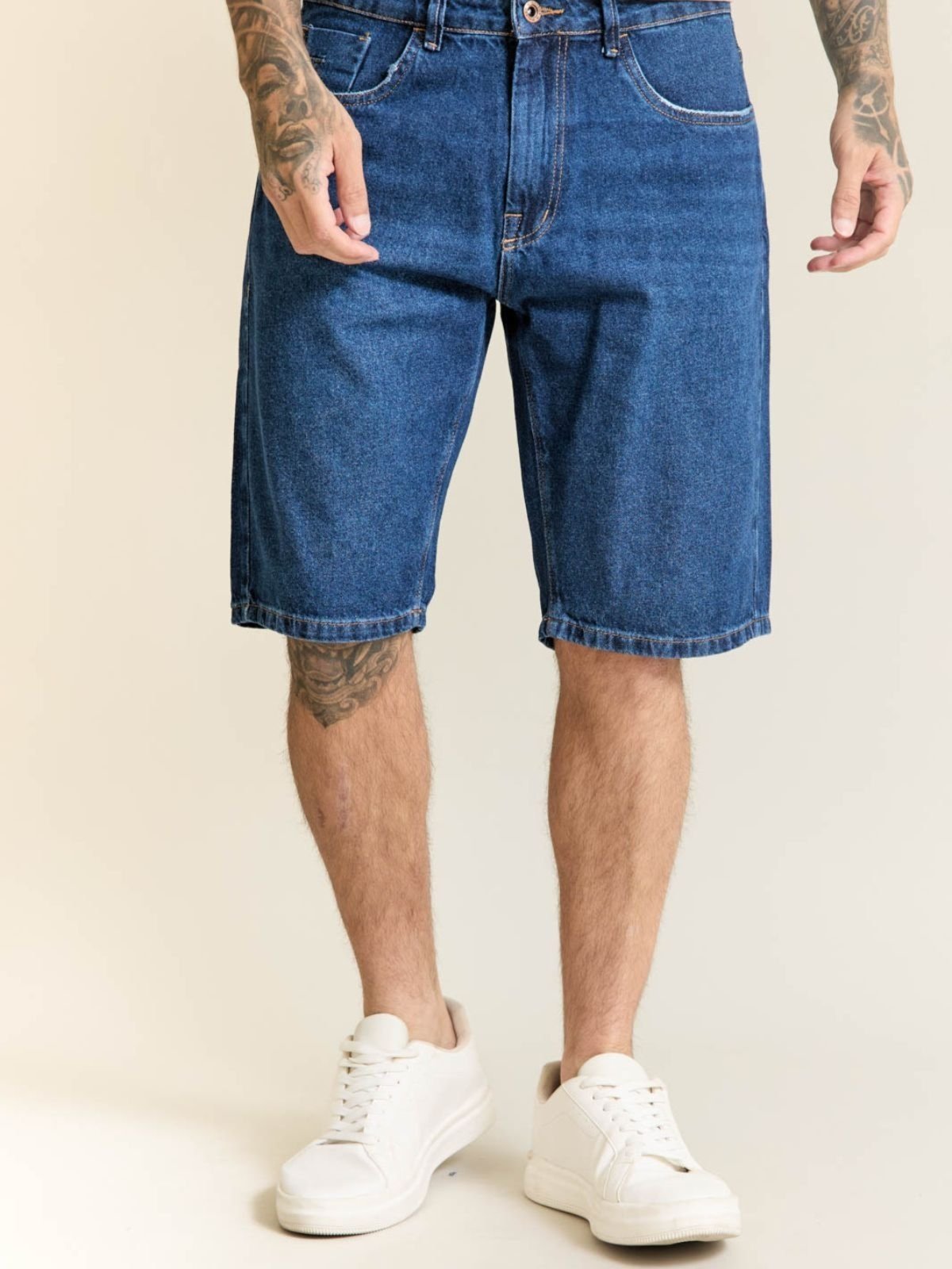 Bermuda Jeans Masculina Azul Tradicional Algodão Confortável