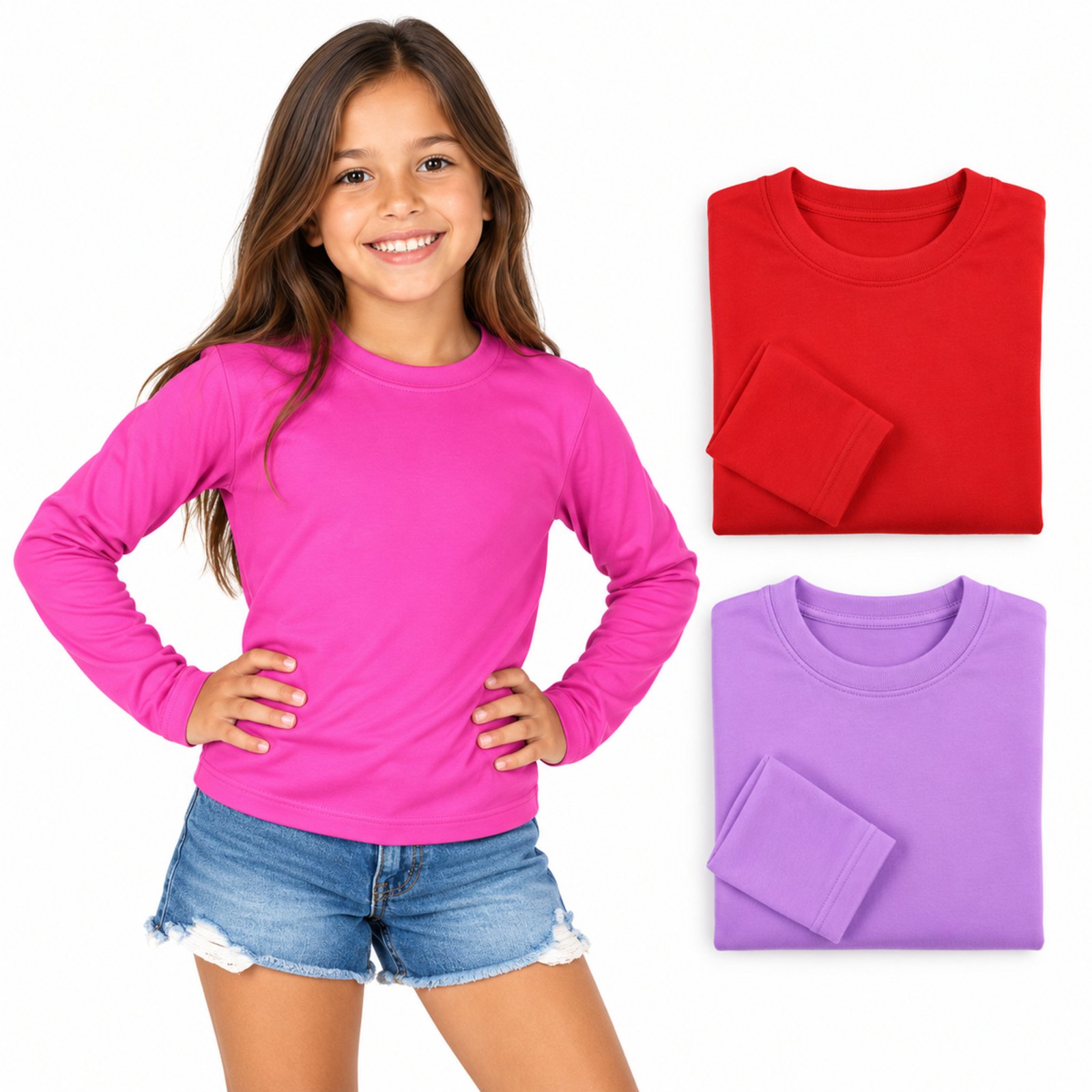 Infantil - Kit 3 Camisetas Uv Feminina Manga Longa Fps 50+ Praia Proteção Solar