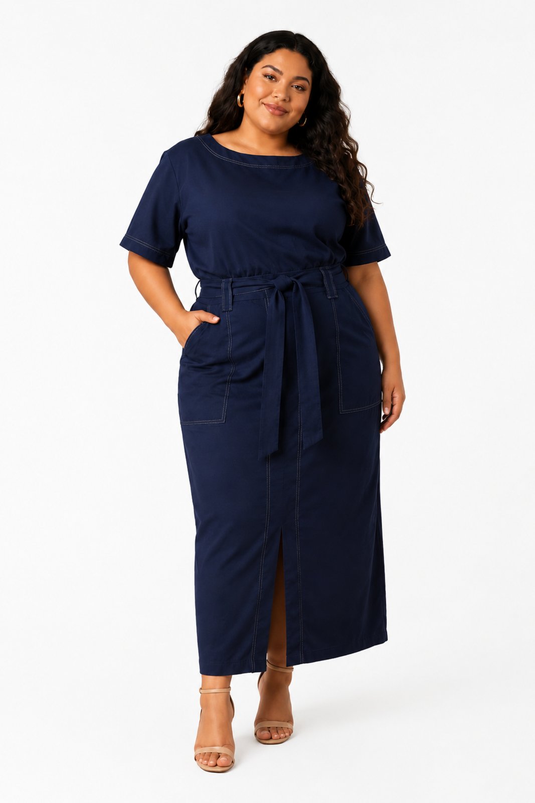 Conjunto Feminino D Bell Outlet Fashion Com Fenda Azul Escuro