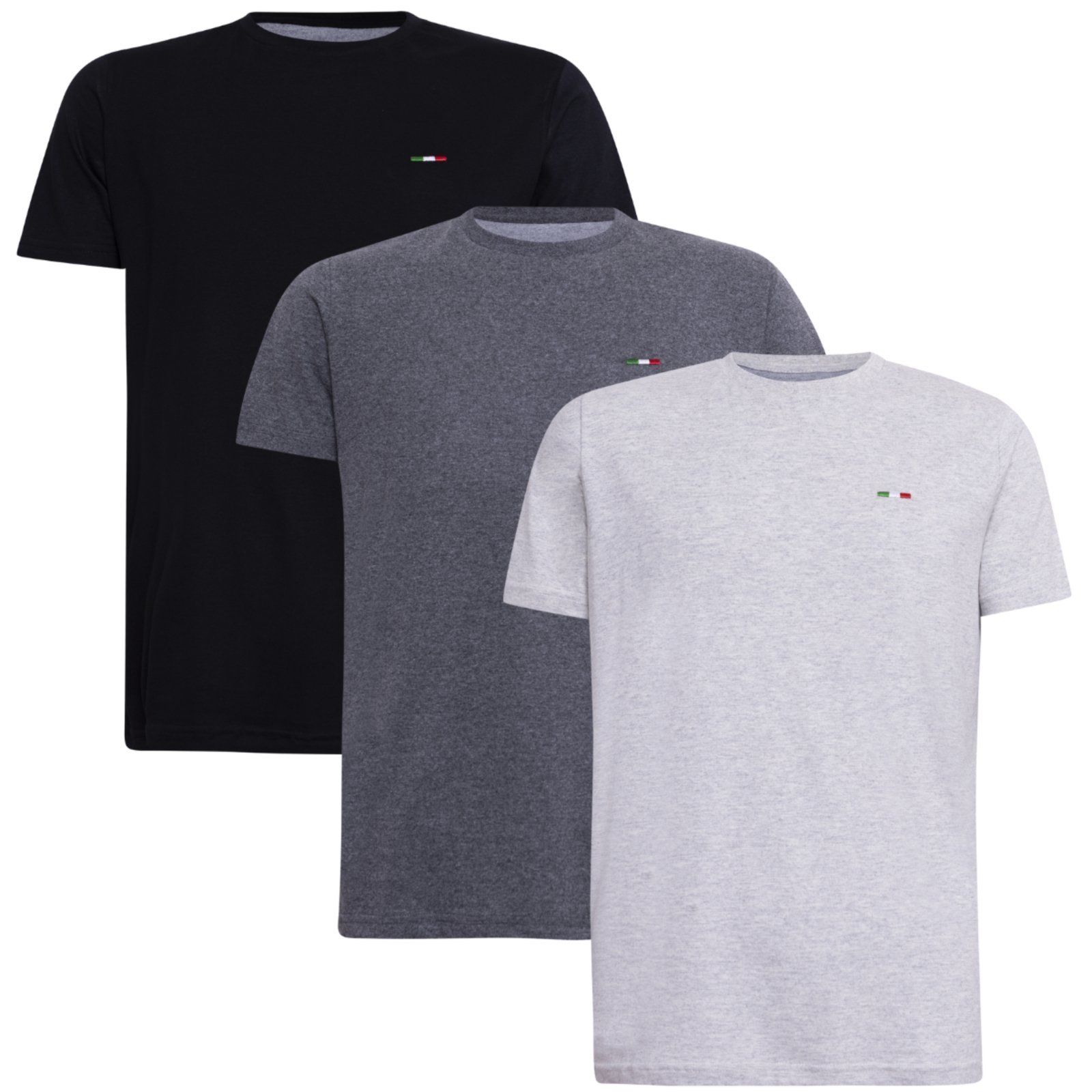 Kit 3 Camisetas Itália Alta Costura Preto Chumbo e Branco Mescla Multicolorido
