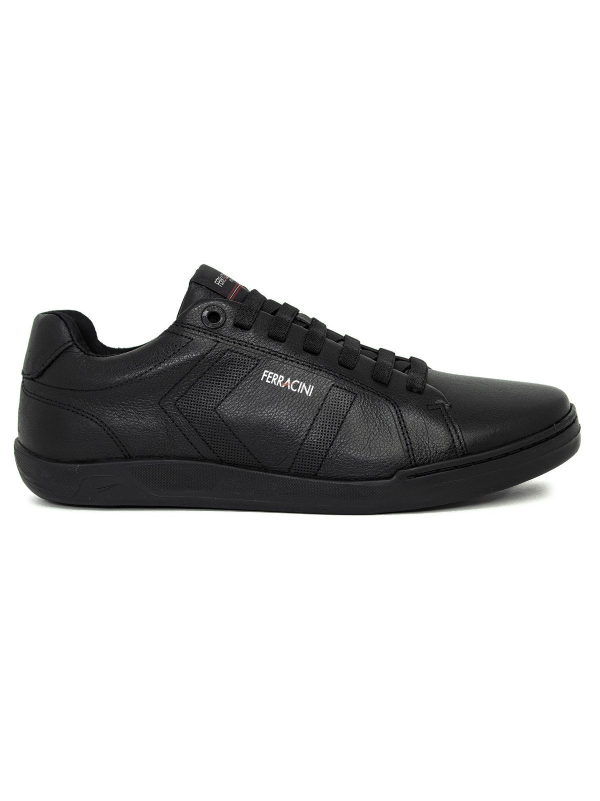 Sapatênis Masculino Ferracini Lexus Couro Cadarço Elástico Conforto Preto AllBlack