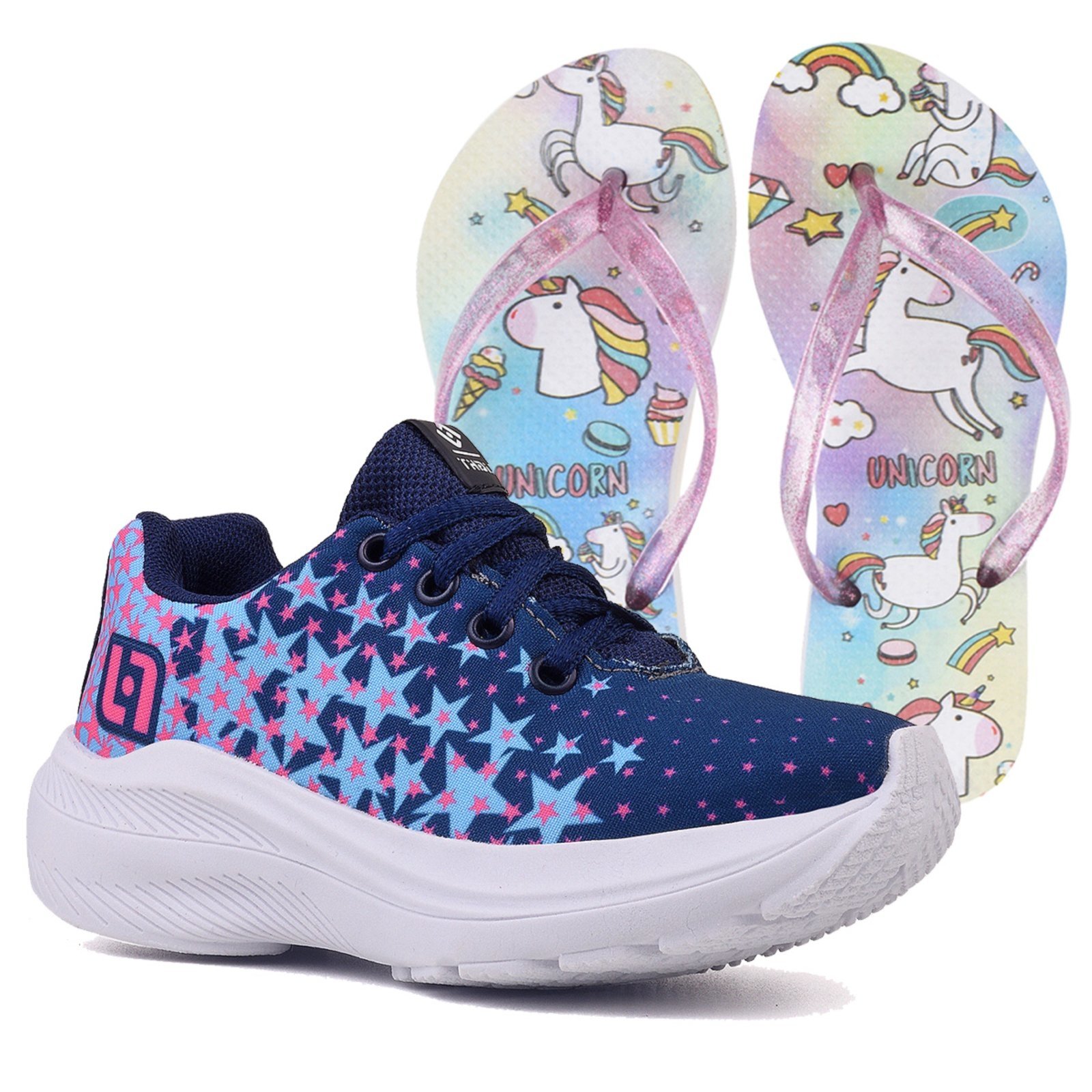 Infantil – Tenis Meninas Casual Marinho e Pink Feminino + Chinelo