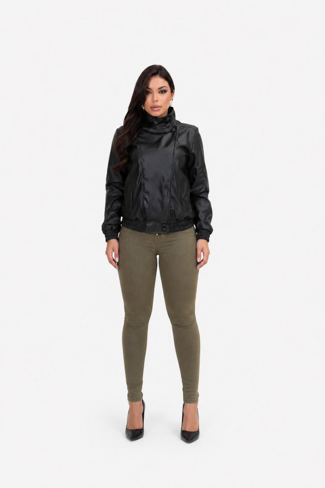 Jaqueta D Bell Outlet Fashion Couro Preta