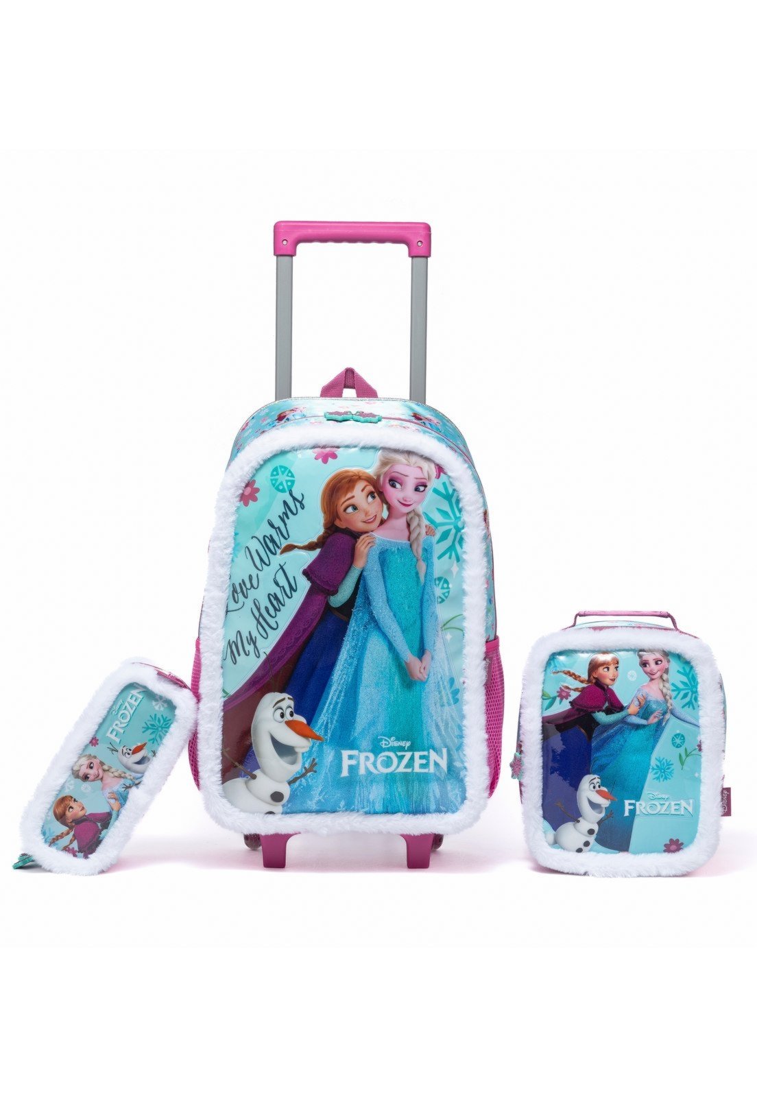Infantil - Kit Mochila Rodinhas Lancheira Estojo Disney Elsa Frozen Menina Escolar