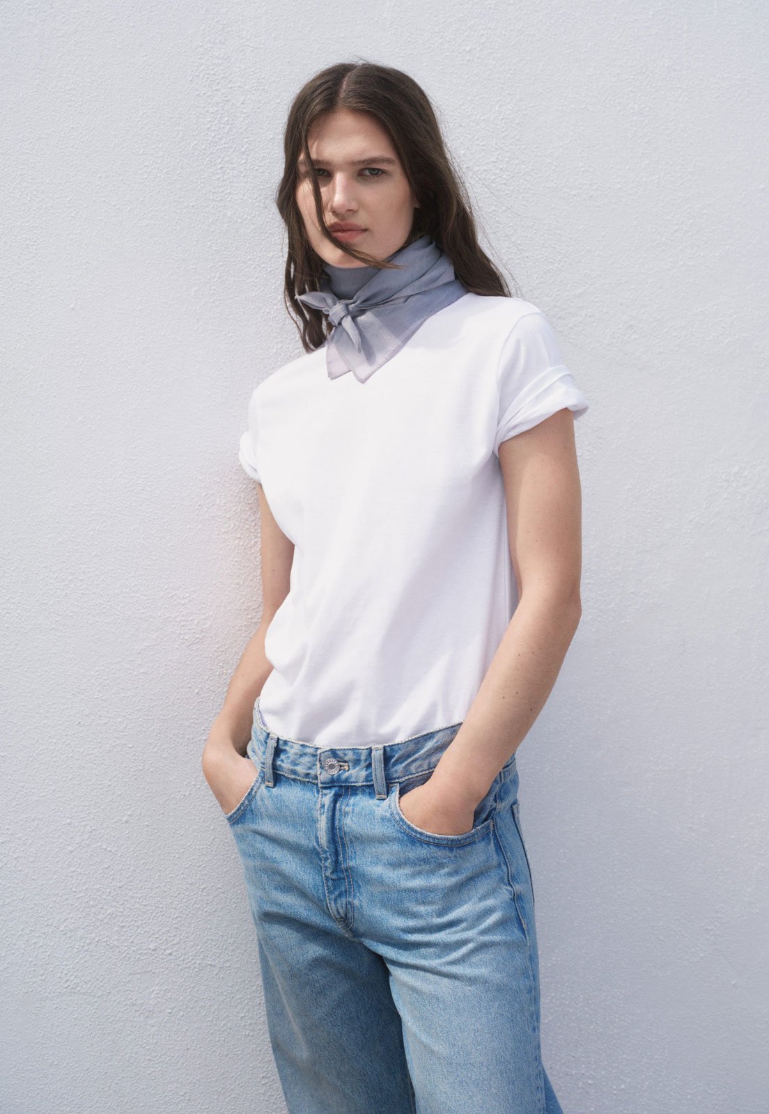 Camiseta Feminina Mango Reta Branca
