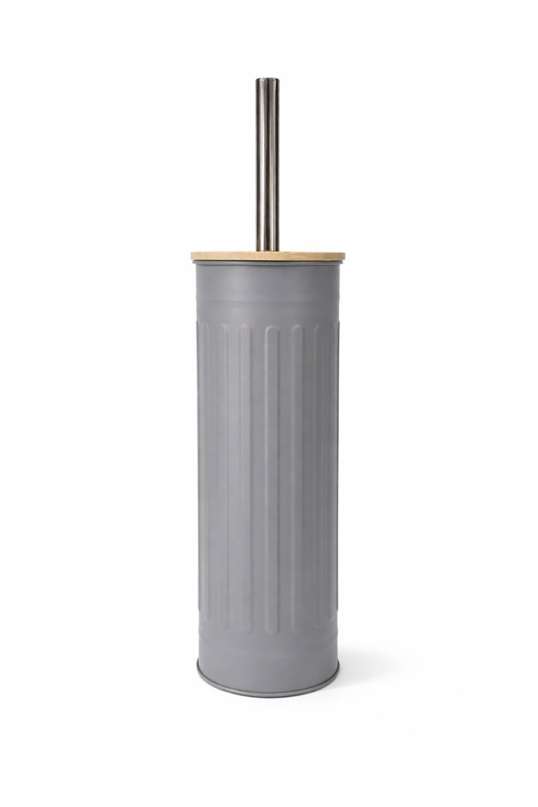 Escova Sanitária Com Tampa de Bambu Fluted 9,5x9,5x38cm Jolitex - Cinza