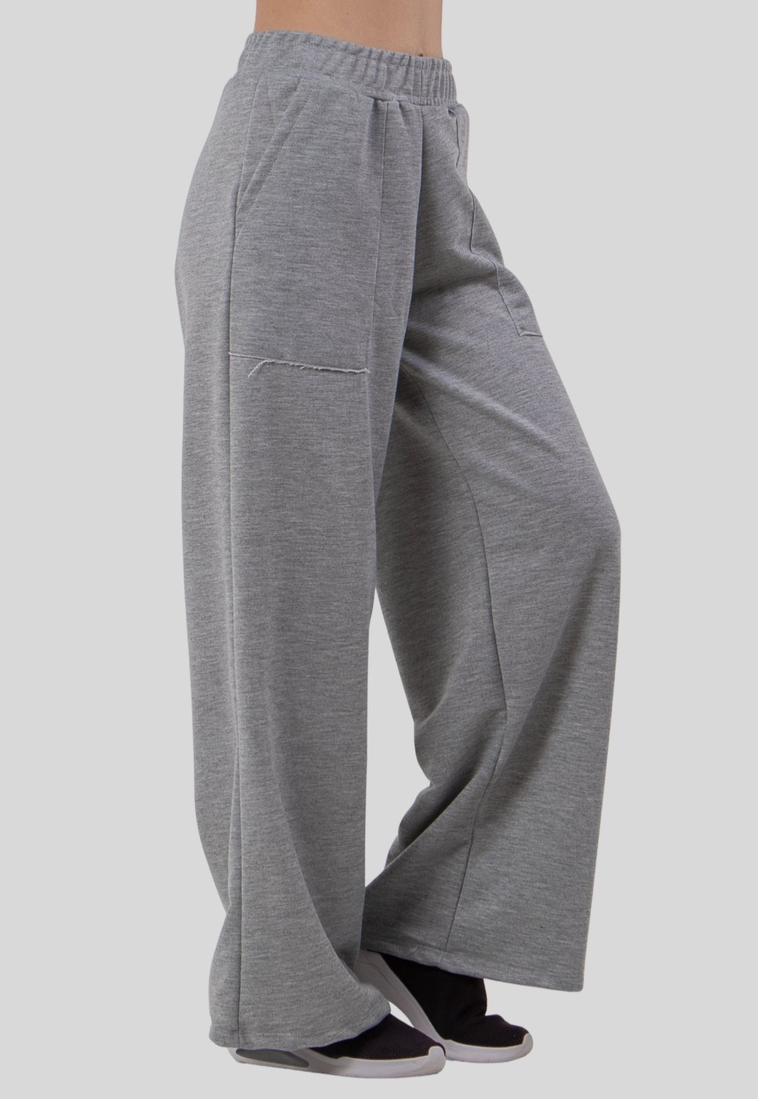 Vista 3 Calça Wide Legging Feminina com Bolso Moletinho cinza cinza