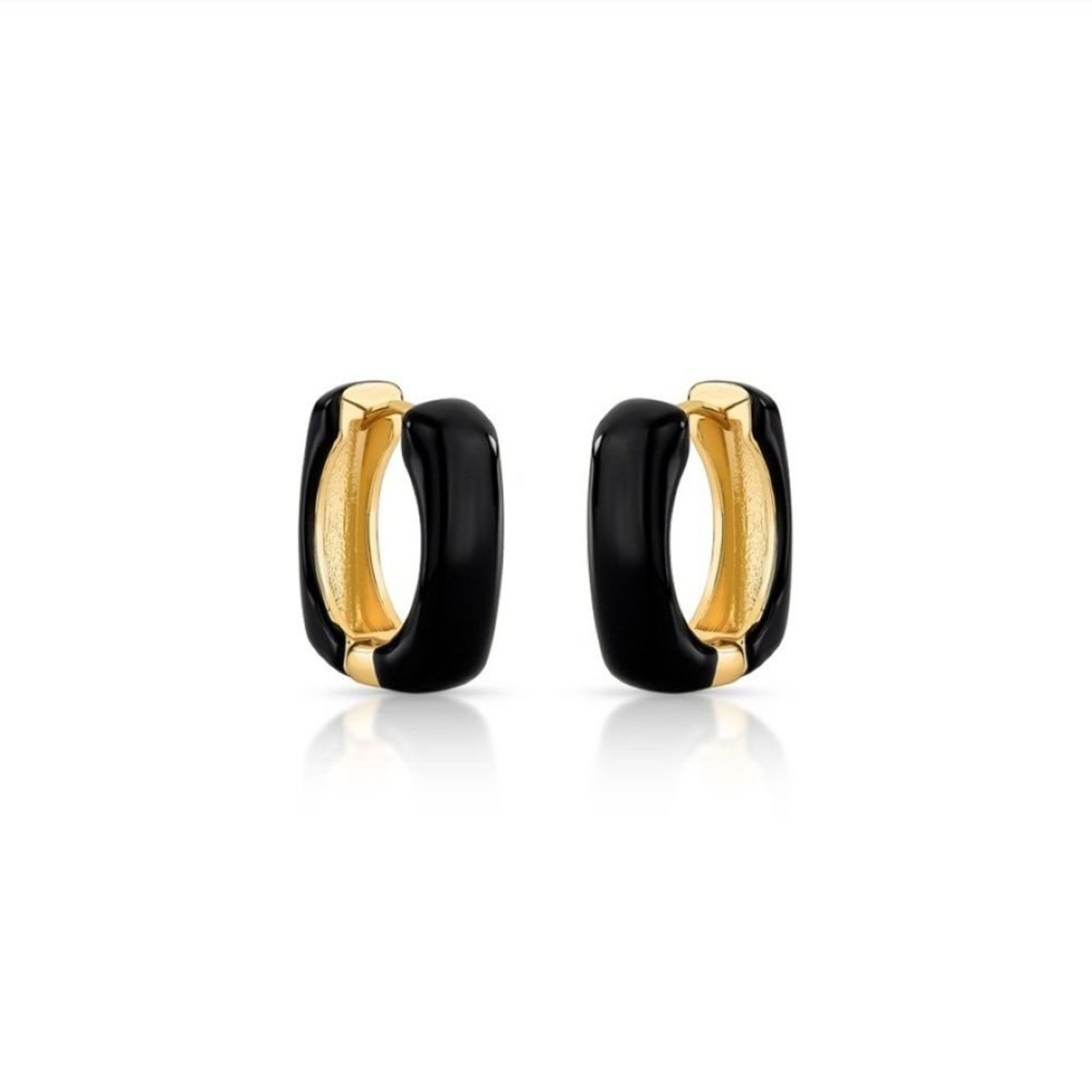 Infantil - Brinco Argola Quadrado Esmaltado Preto Semijoia Banhado a Ouro 18K Ania Store