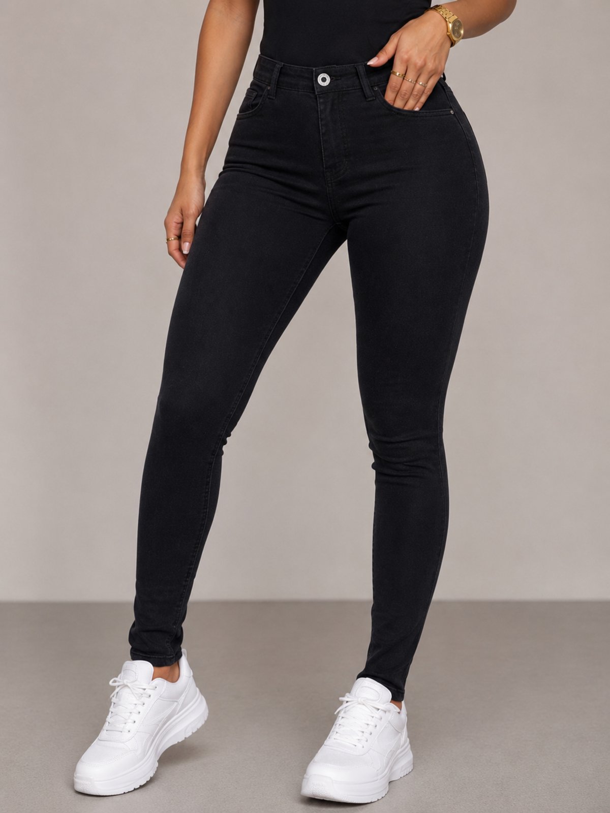 Calça Skinny Jeans Feminina Ethereal Cintura Alta Preta Grande Qualidade