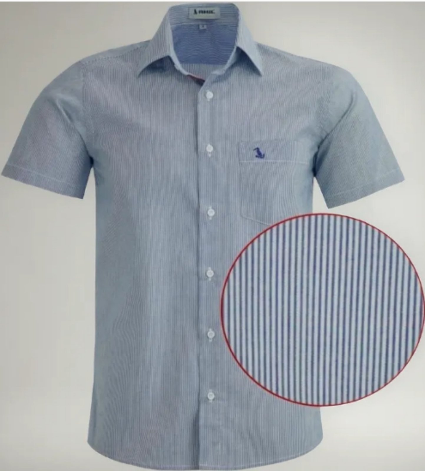 Vista 2 Camisa Social Amil Listrada Comfort Algodão Cronos Manga Curta Luxo Marinho azul marinho Amil azul marinho