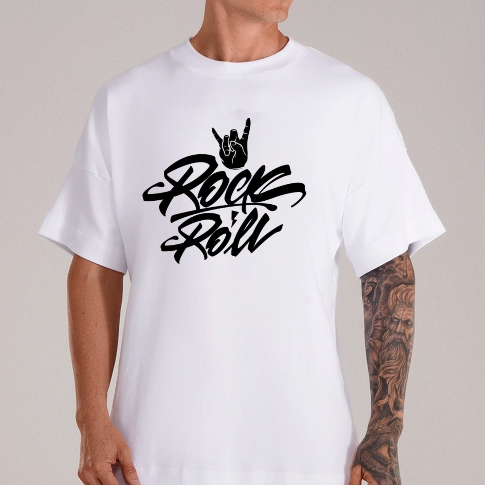 Vista 2 Camiseta Ousy Streetwear Rock Roll Lifestyle Oversized Unissex branco ousy branco