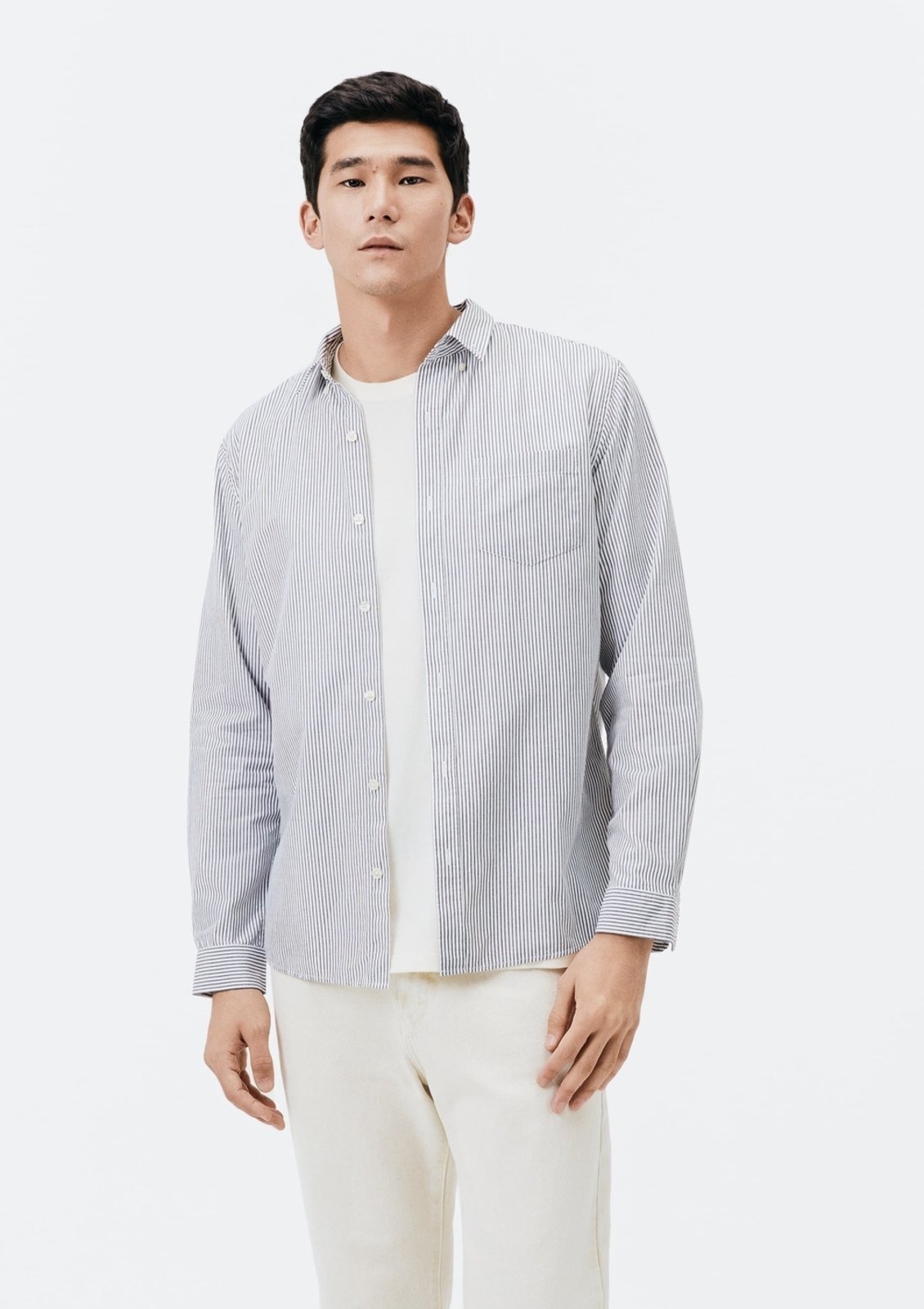 Vista 2 Camisa Básica Masculina Manga Longa Slim Xadrez Hering branco Hering branco