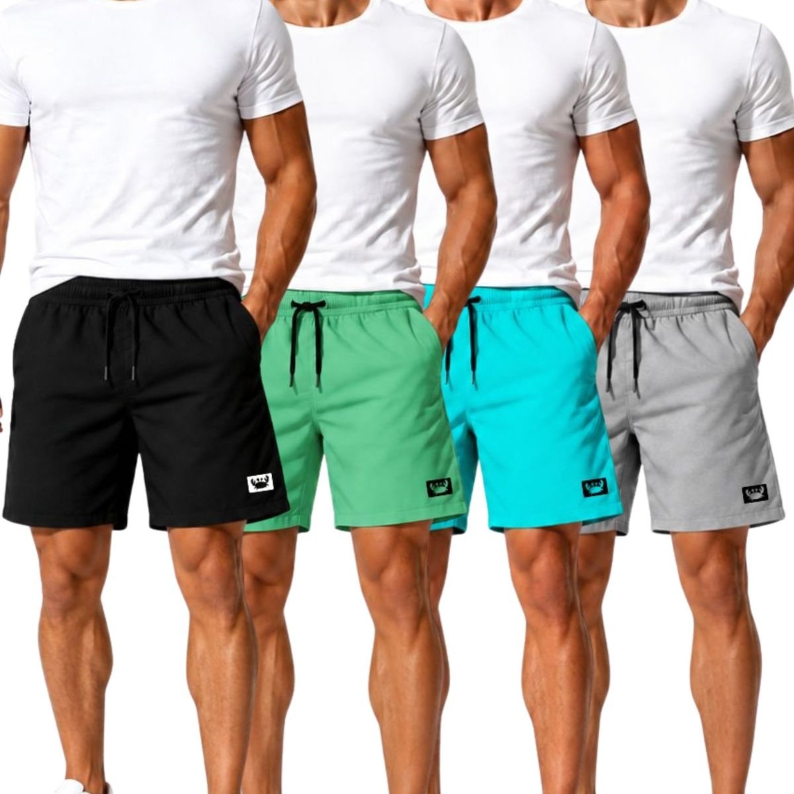 Kit 4 Short Masculino Tactel Leve Moda Praia e Piscina Bermuda Treino Academia Preto Azul Verde Água e Cinza