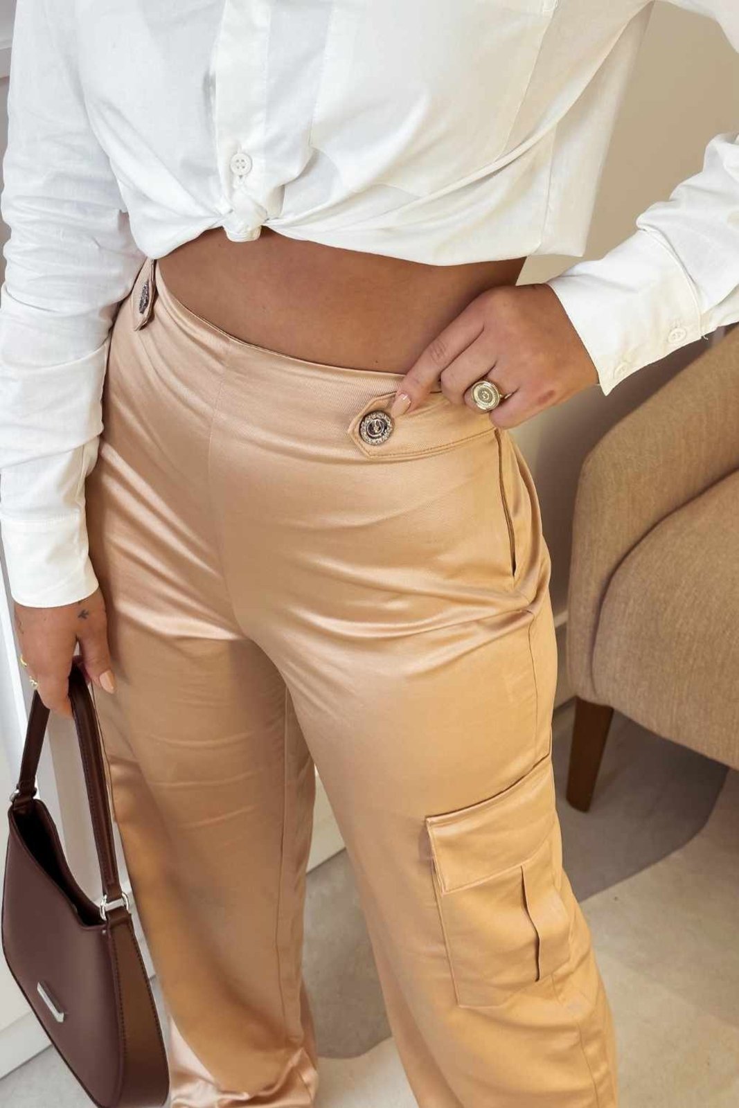 Vista 3 Calça Vanibele Cargo laranja Vanibele laranja