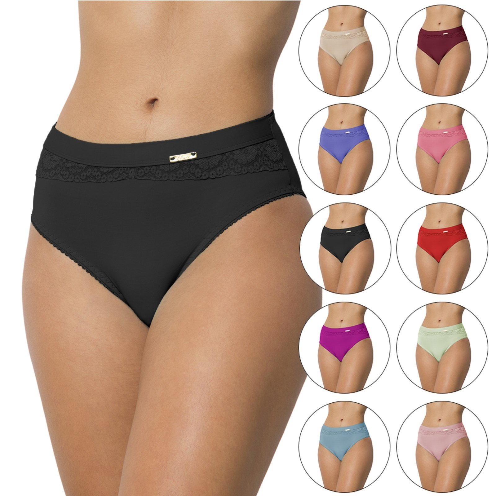 Vista 2 Kit 5 Calcinhas Gabi LIngerie Microfibra Em Poliamida Detalhes Em Renda Confortável multicolorido Gabi Lingerie multicolorido