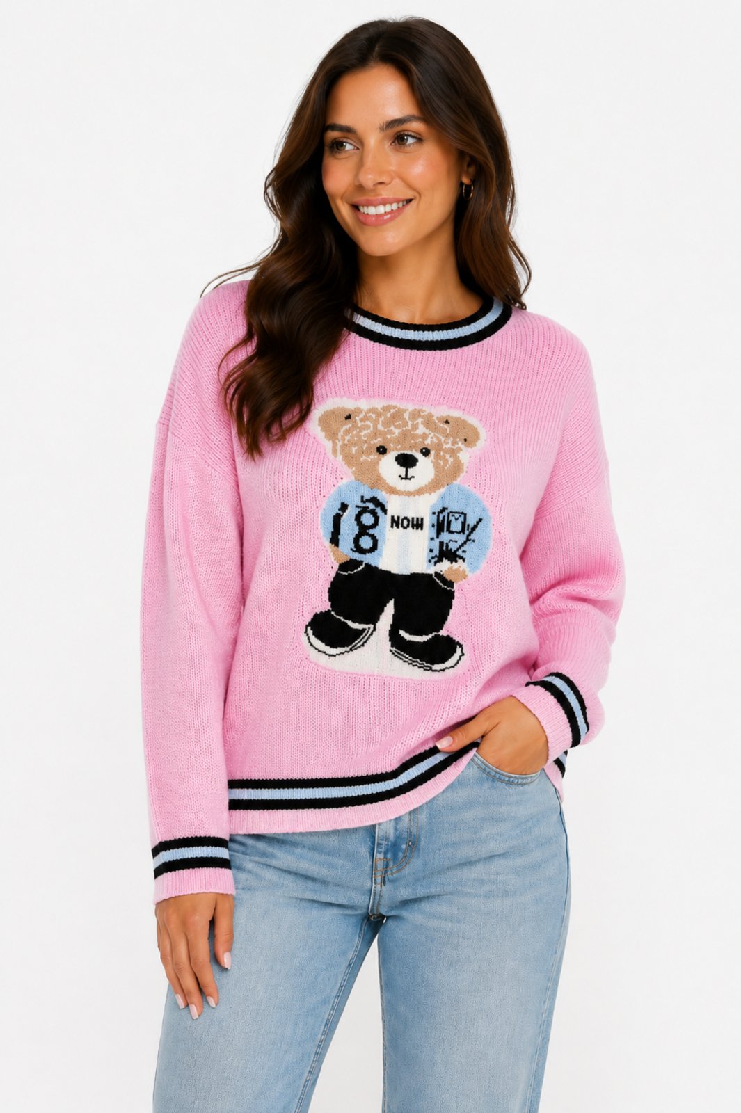 Blusa Tricôt D Bell Outlet Fashion Urso Rosa