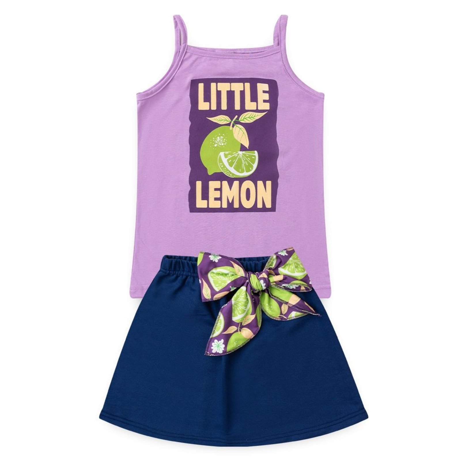Infantil - Conjunto Verão Menina Lilás Regata Alcinha e Saia com Laço Limão