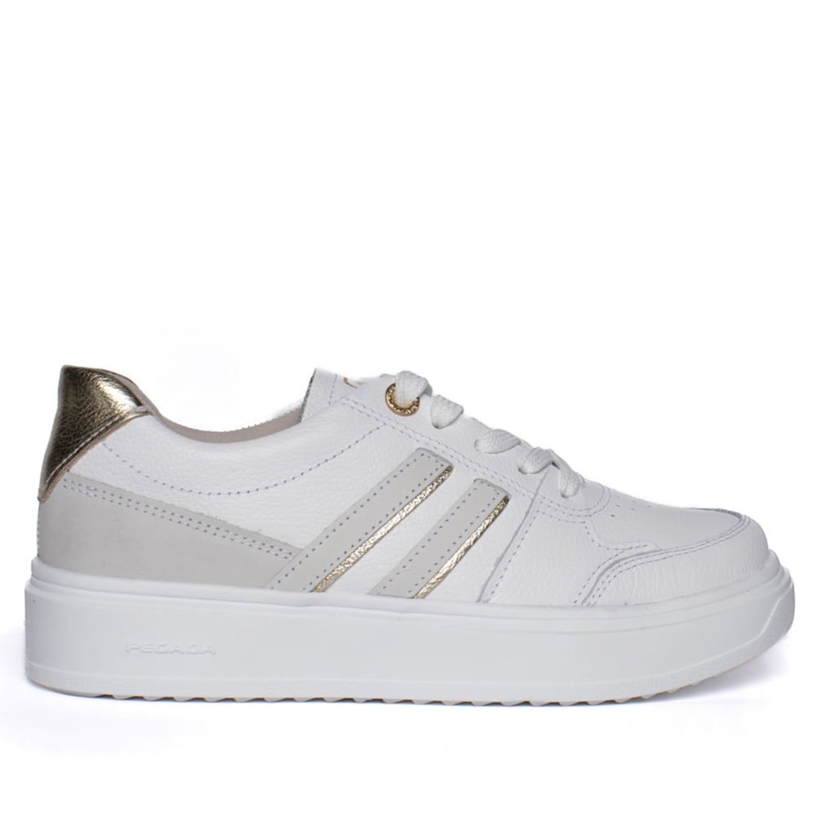 Tênis Feminino Pegada Couro Mia Burnished Branco/Dourado