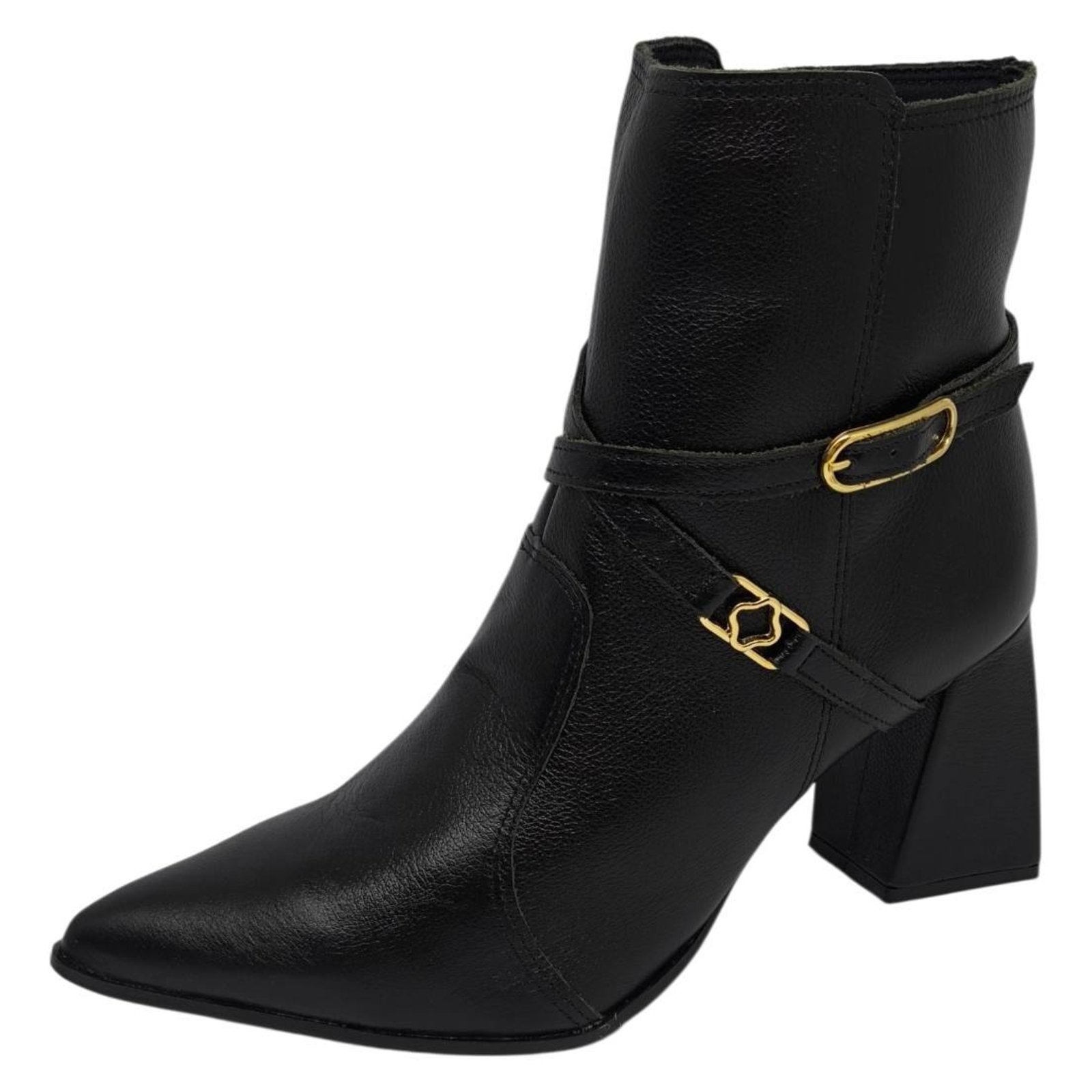 Bota Feminina Elegante Couro Salto Bloco Confortavel ce