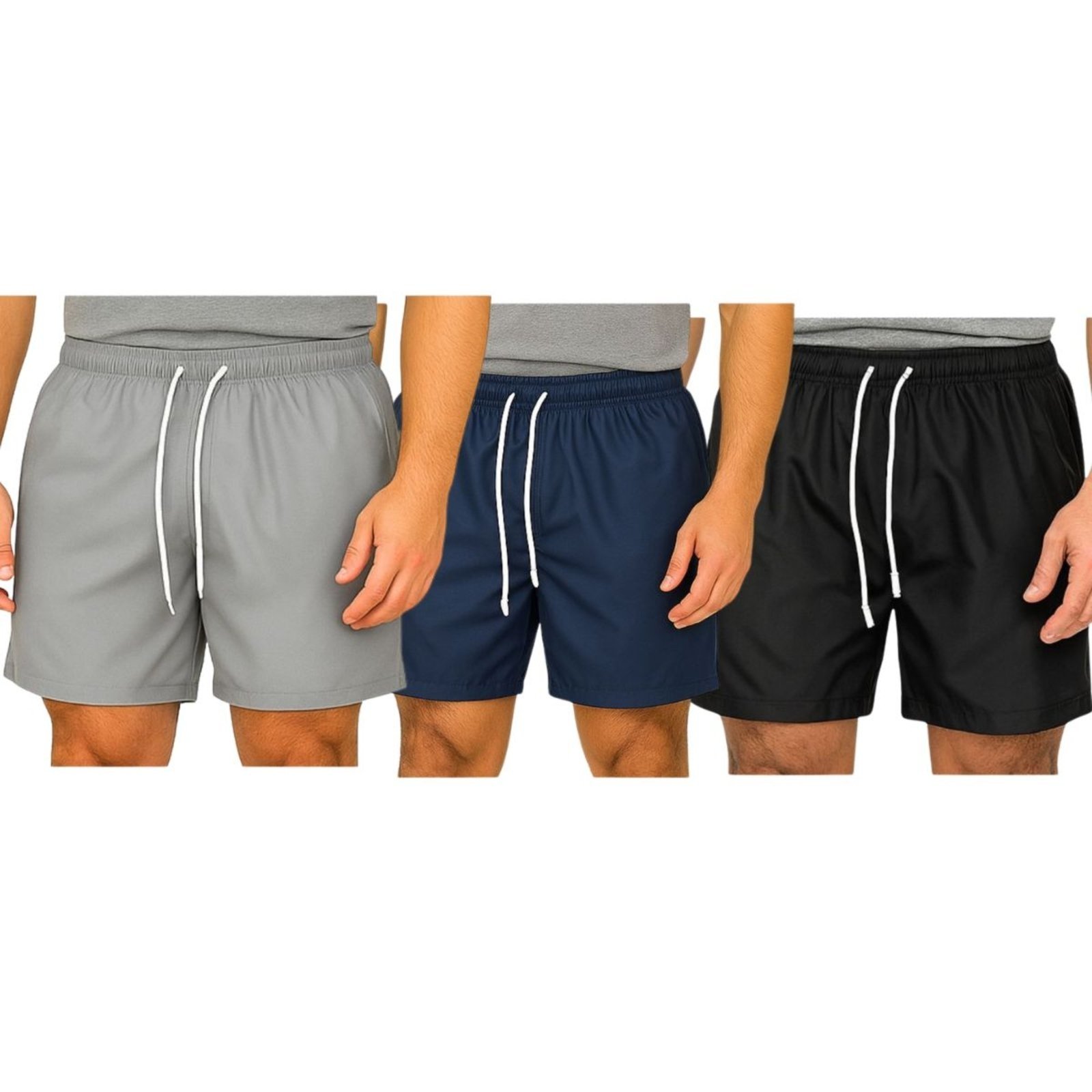 Kit 3 Bermudas Tactel Masculina FMF Esportiva Academia Praia Casual Cinza