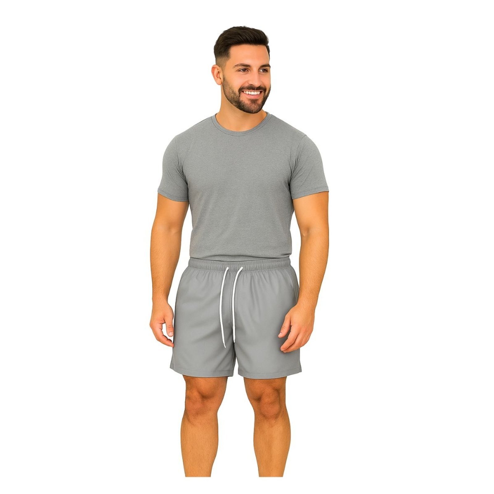 Vista 3 Kit 3 Bermudas Tactel Masculina FMF Esportiva Academia Praia Casual cinza FMF cinza