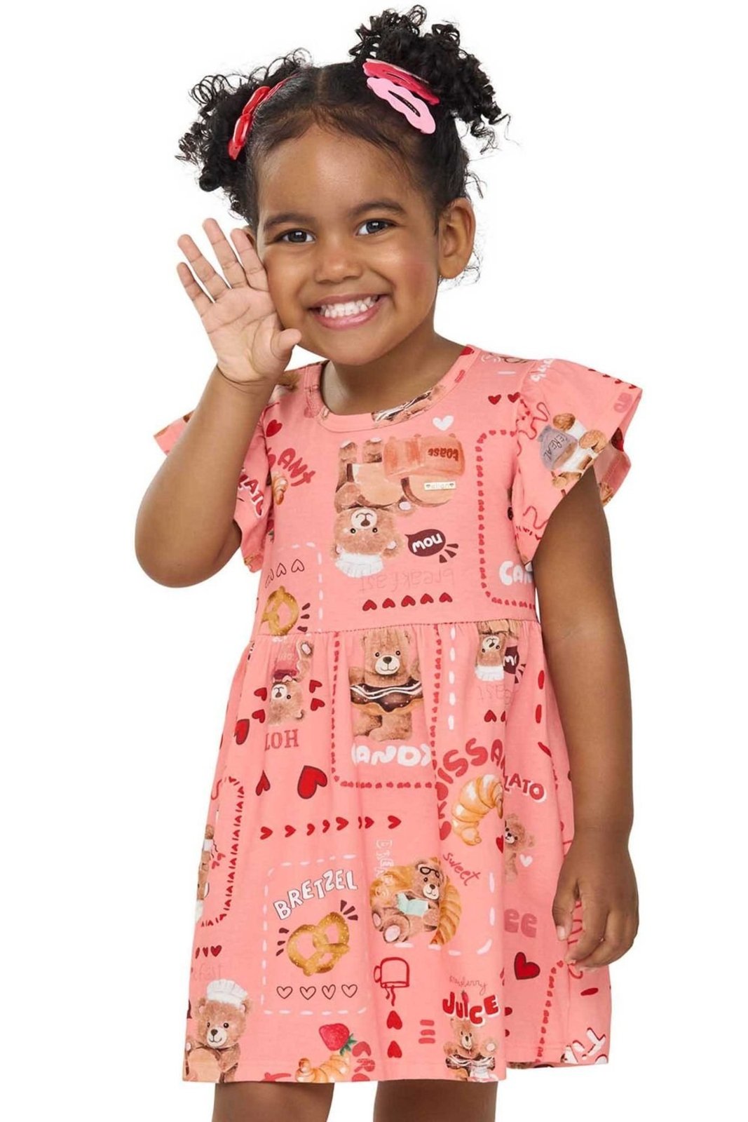 Infantil - Vestido Menina Estampa Ursinhos Elian Rosa