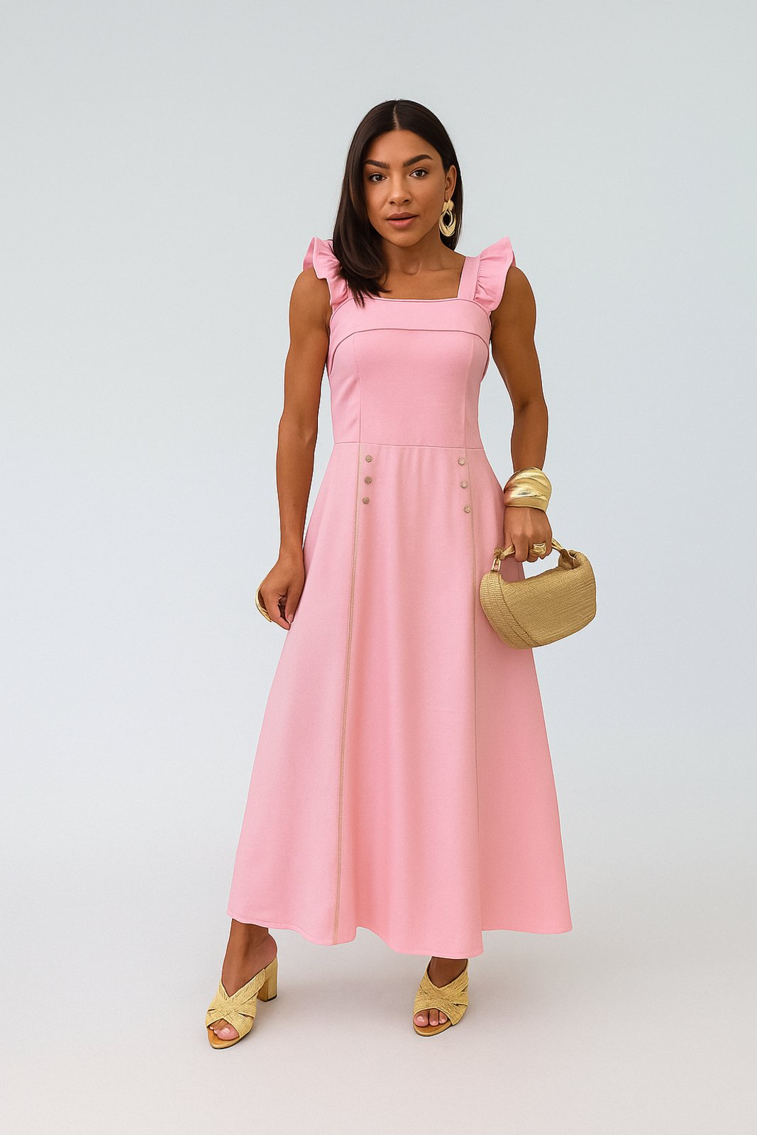 Vestido Longo D Bell Outlet Fashion Alça Rosa