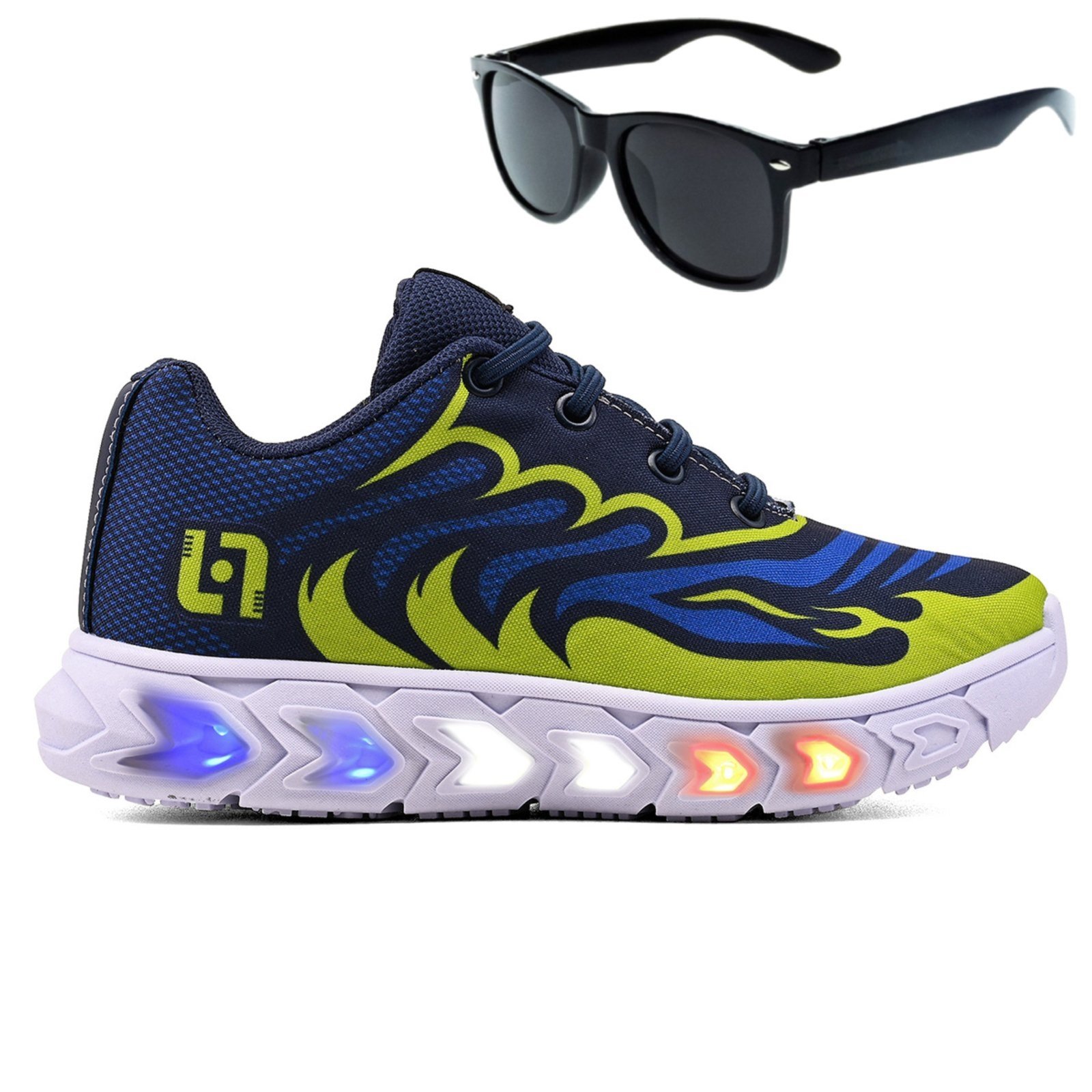Infantil – Tenis de Led Meninos Casual Escolar Calce Facil Marinho + Oculos