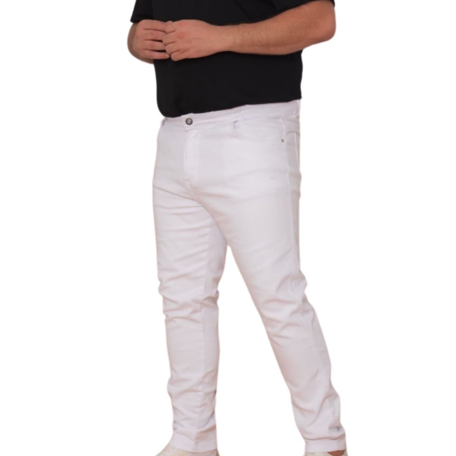Calça Masculina Tradicional Jeans Light Plus Size Branco Sarja