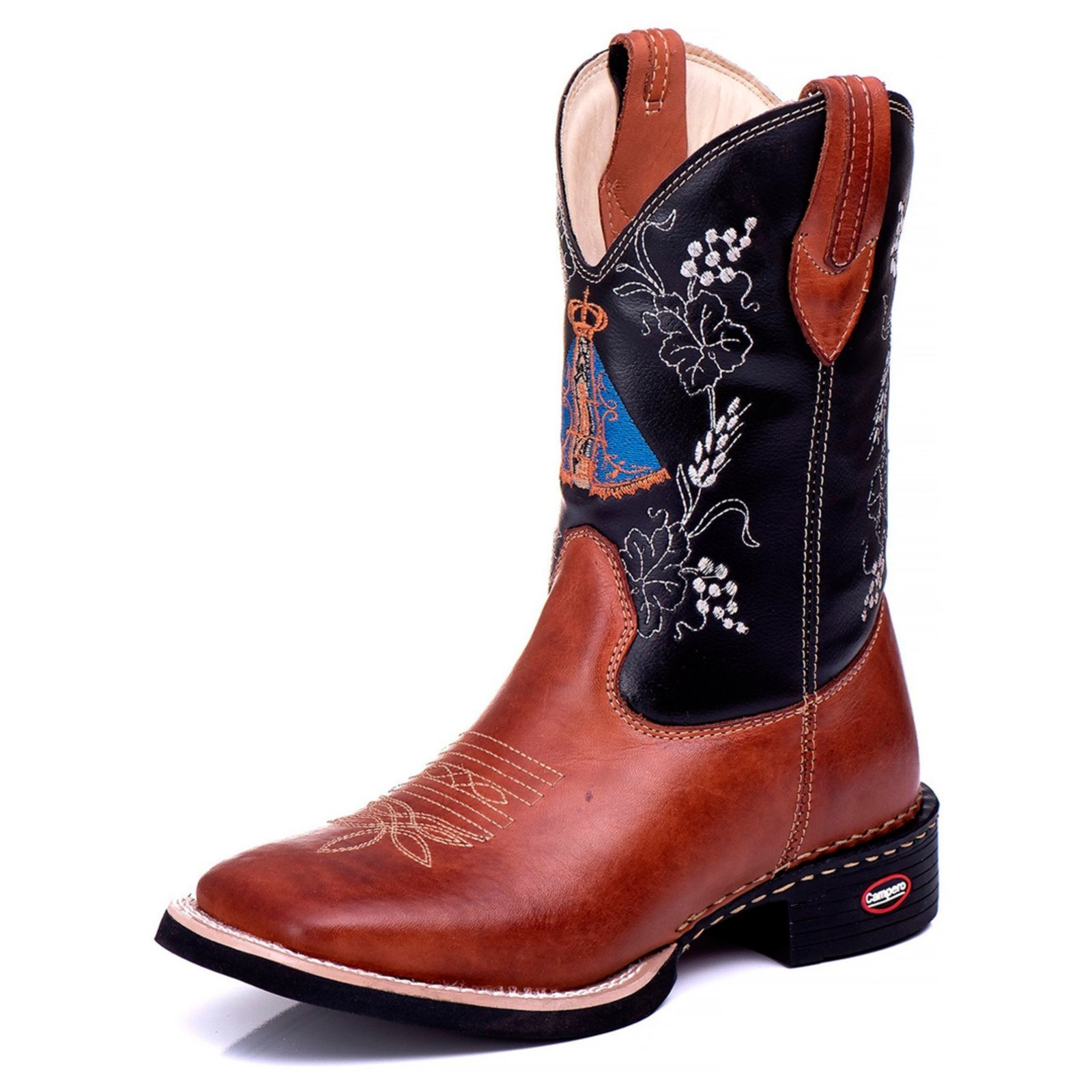 Vista 2 Bota Couro Campero Texana Nossa Senhora Pinhão castanho Campero castanho