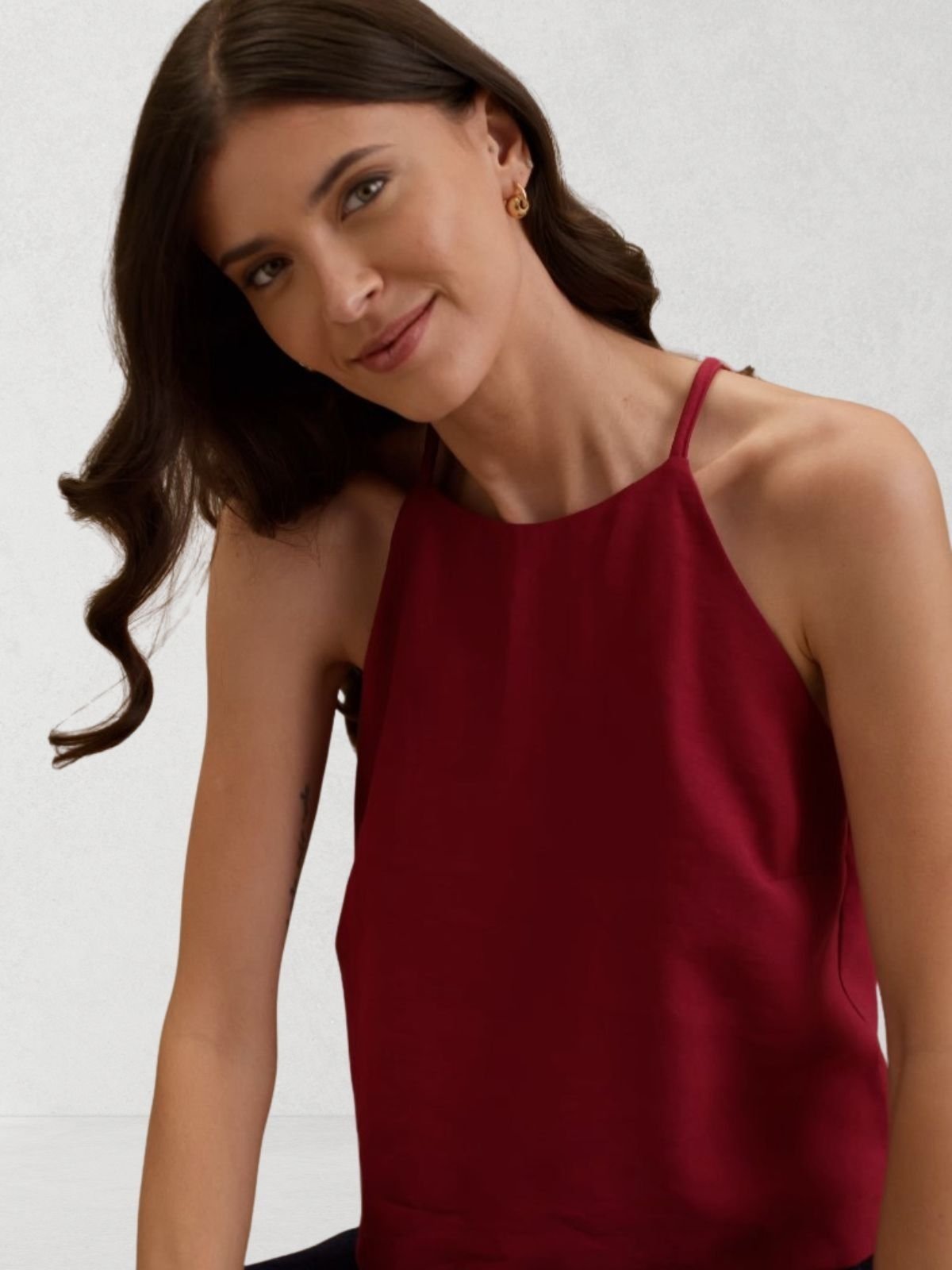 Vista 3 Blusa Via Lessa Gaeta com Alças Finas em Viscose vinho Via Lessa vinho