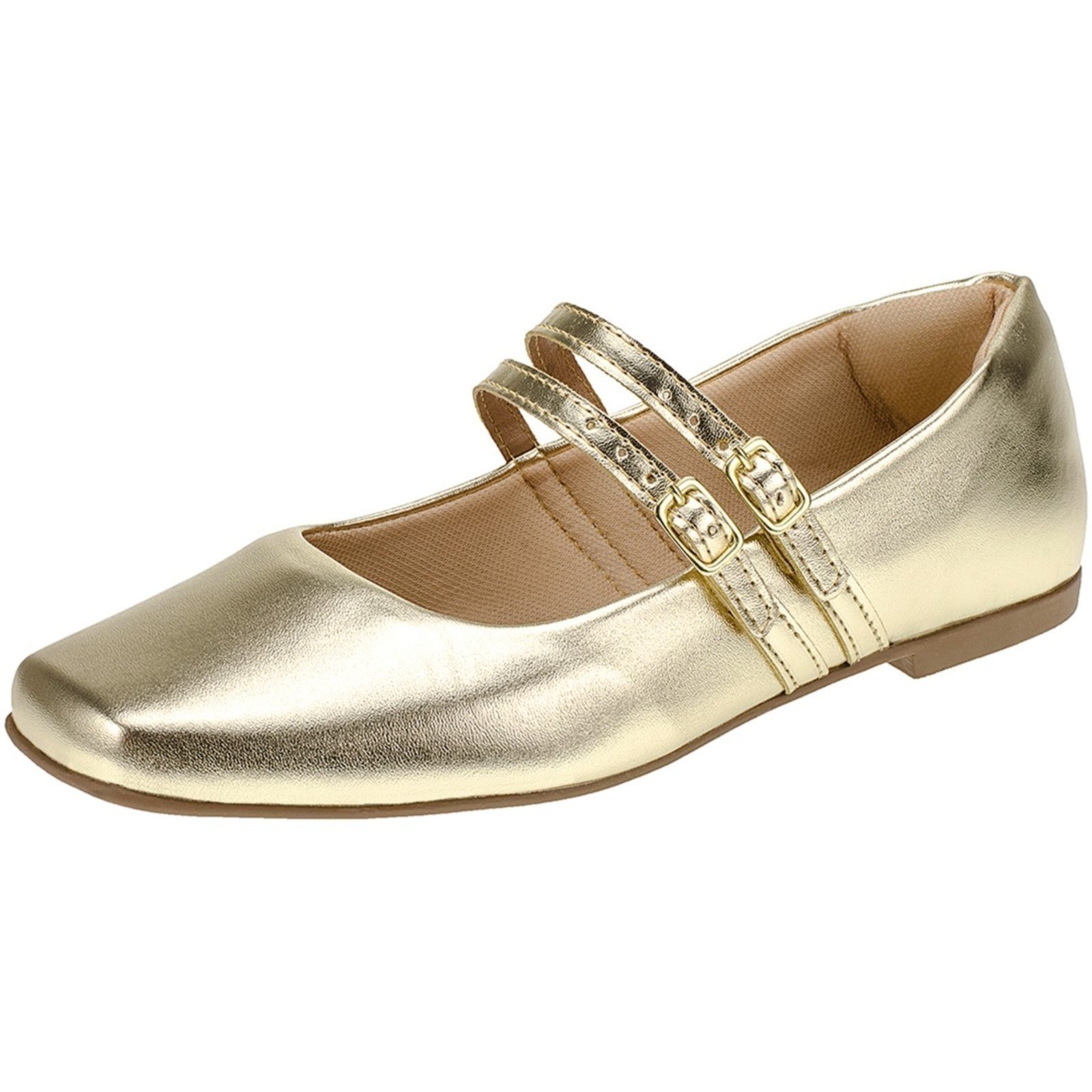 Vista 3 Sapatilha Lóris Shoes Feminina Bico Quadrado Mary Jane Confortável Mocassim Clássico Retro 190 dourado LÓRIS SHOES dourado