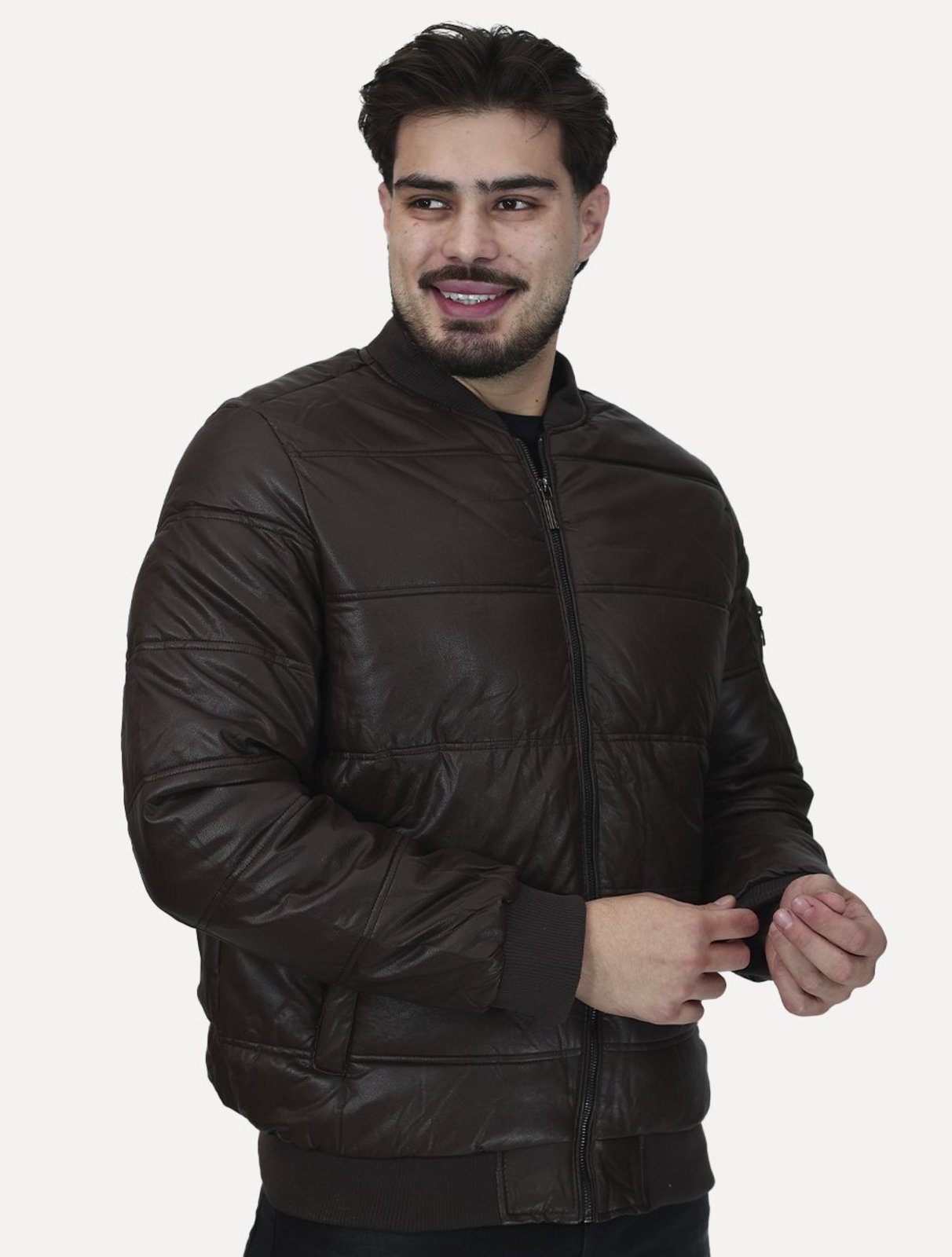 Jaqueta Dixen PU Manga Zíper Frontal Marrom