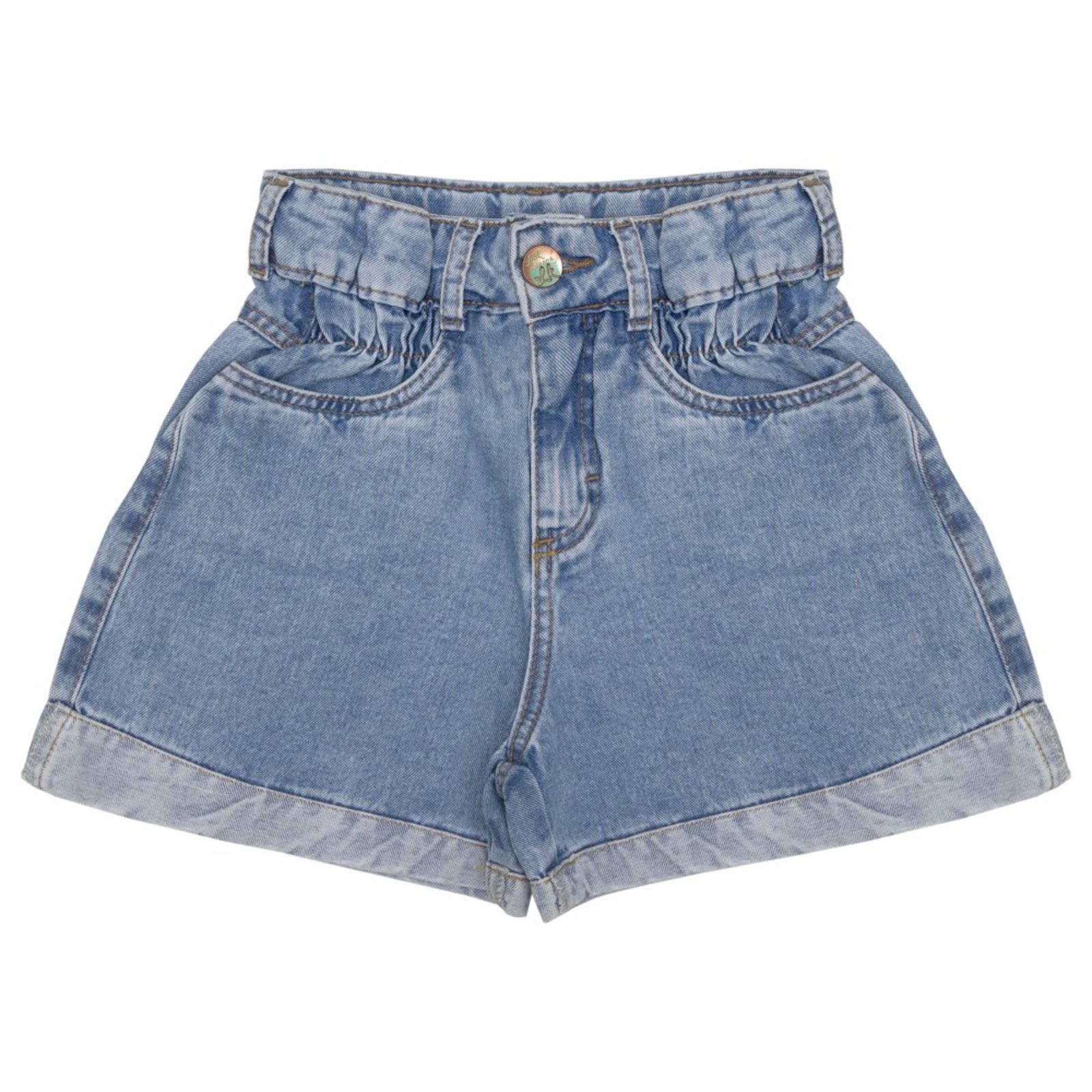 Infantil - Shorts Juvenil Look Jeans Elástico Jeans