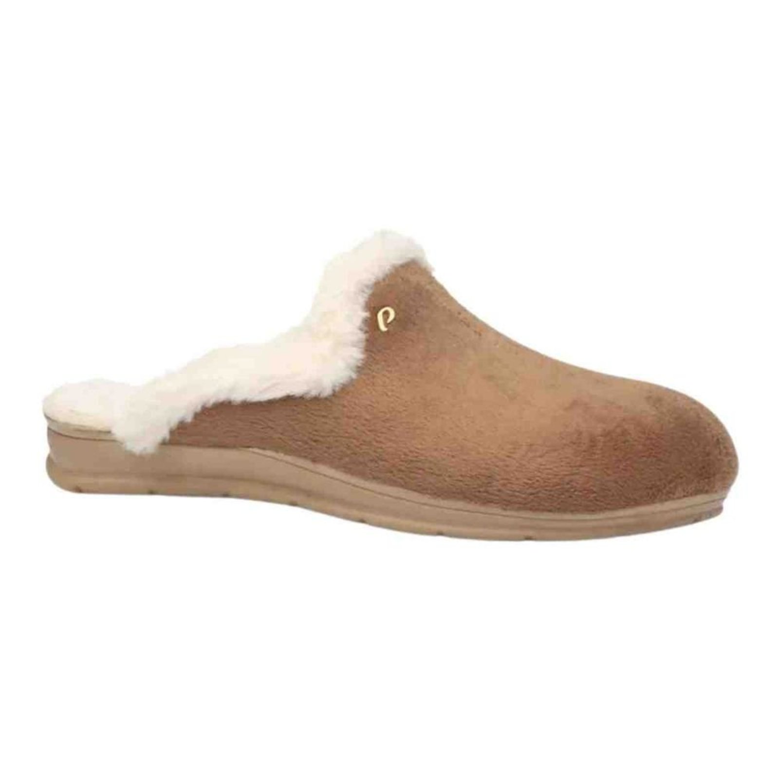 Infantil - Pantufa Feminino Fechado Pegada Em Tecido Marrom