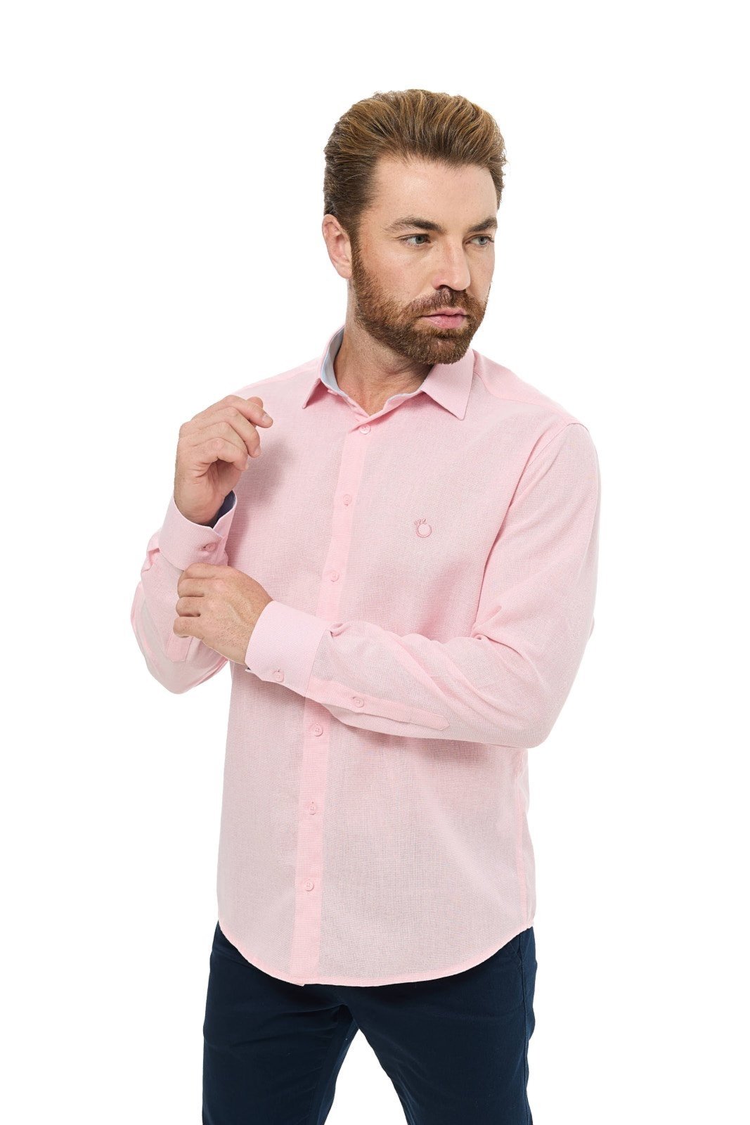 Camisa Social Masculina Olimpo Slim Fil a Fil Manga Longa Rosa