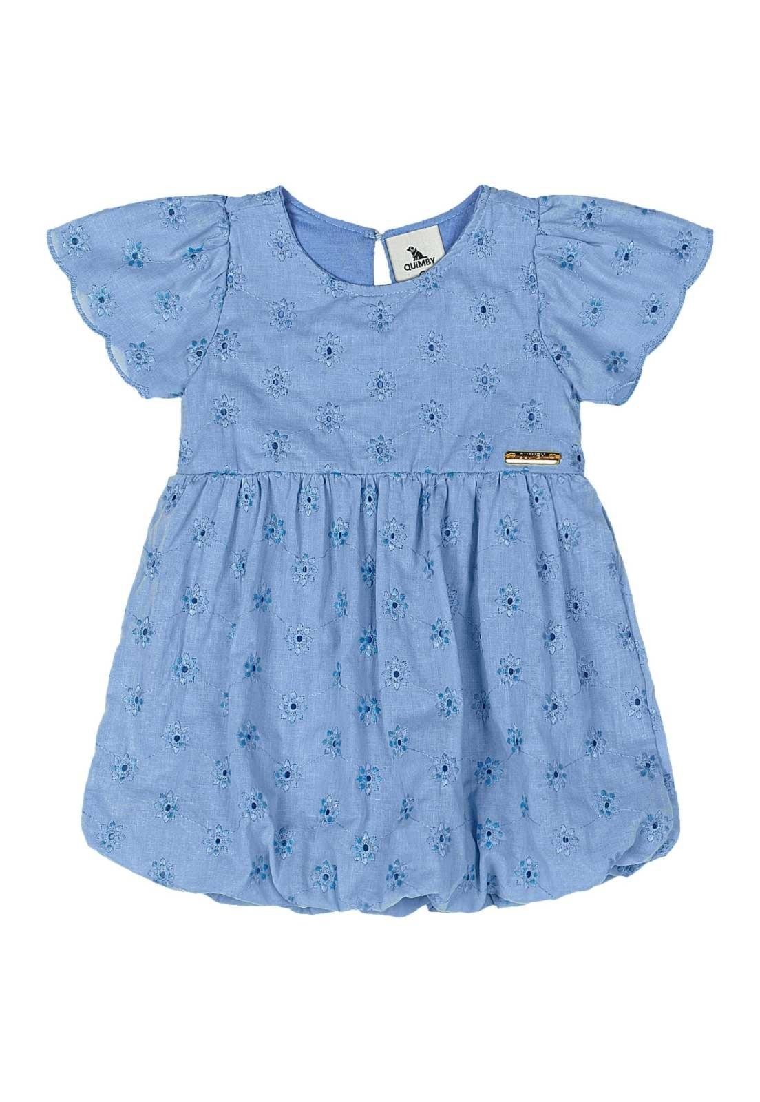 Vista 2 Infantil - Vestido em Laise para Menina Quimby azul Quimby azul