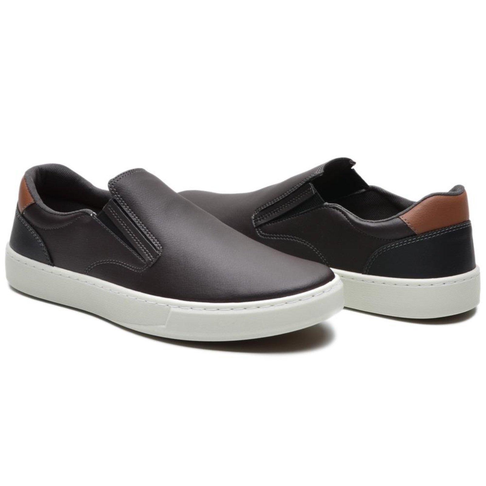 Vista 3 Kit Sapatenis Masculino Anna Andrade Tênis Slip On Casual e Chinelo Slide Conforto café/caramelo Anna Andrade café/caramelo