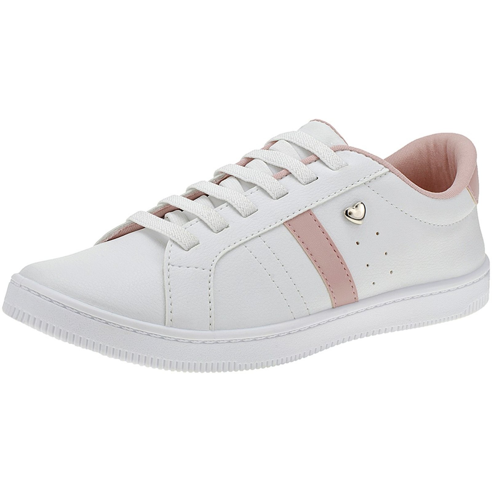Tênis Lóris Shoes Casual Feminino Branco Cadarço Elástico Leve e Confortável Calce Fácil 28-040 Branco / Flamingo