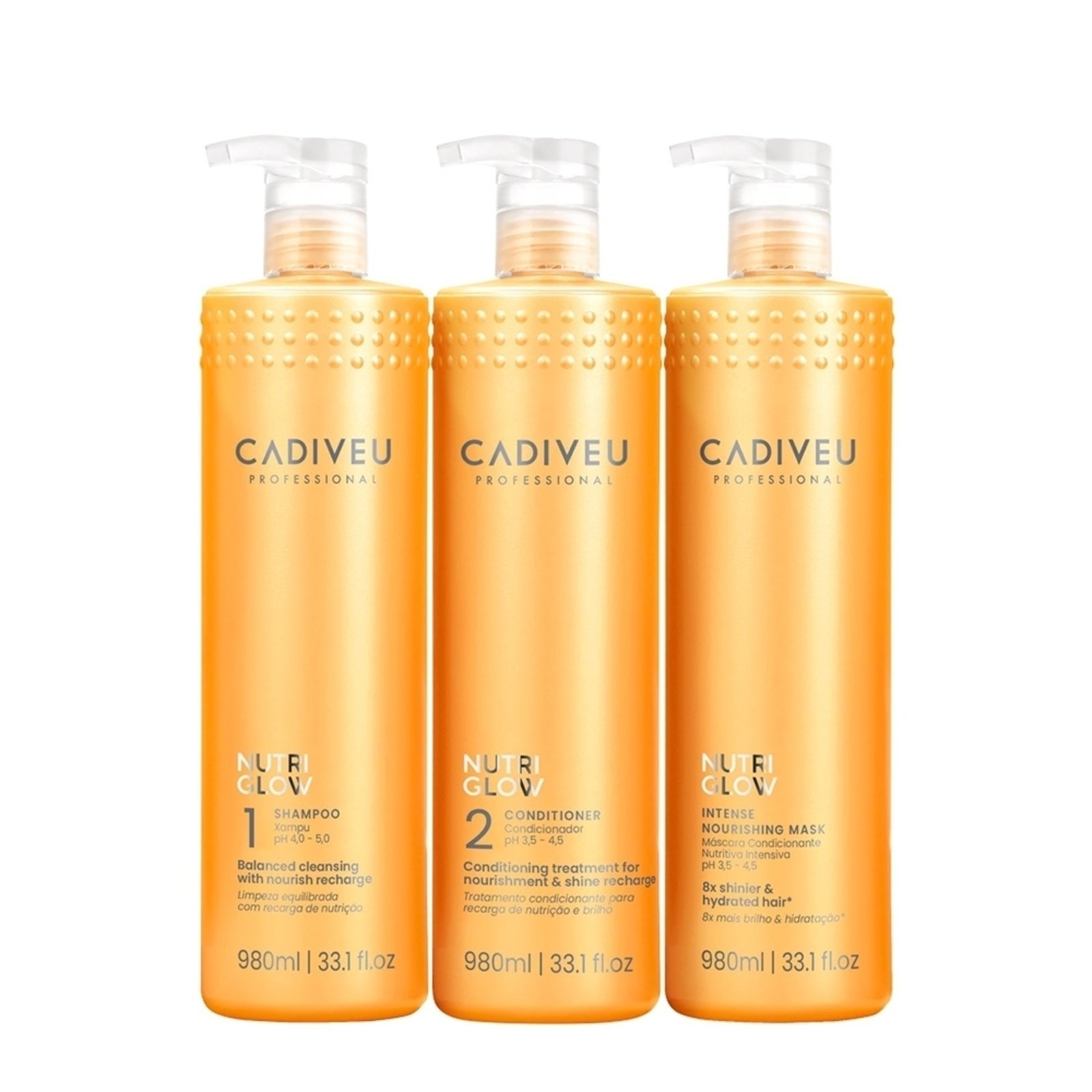 Kit Cadiveu Professional Nutri Glow Shampoo Condicionador Máscara Litro (3 produtos)