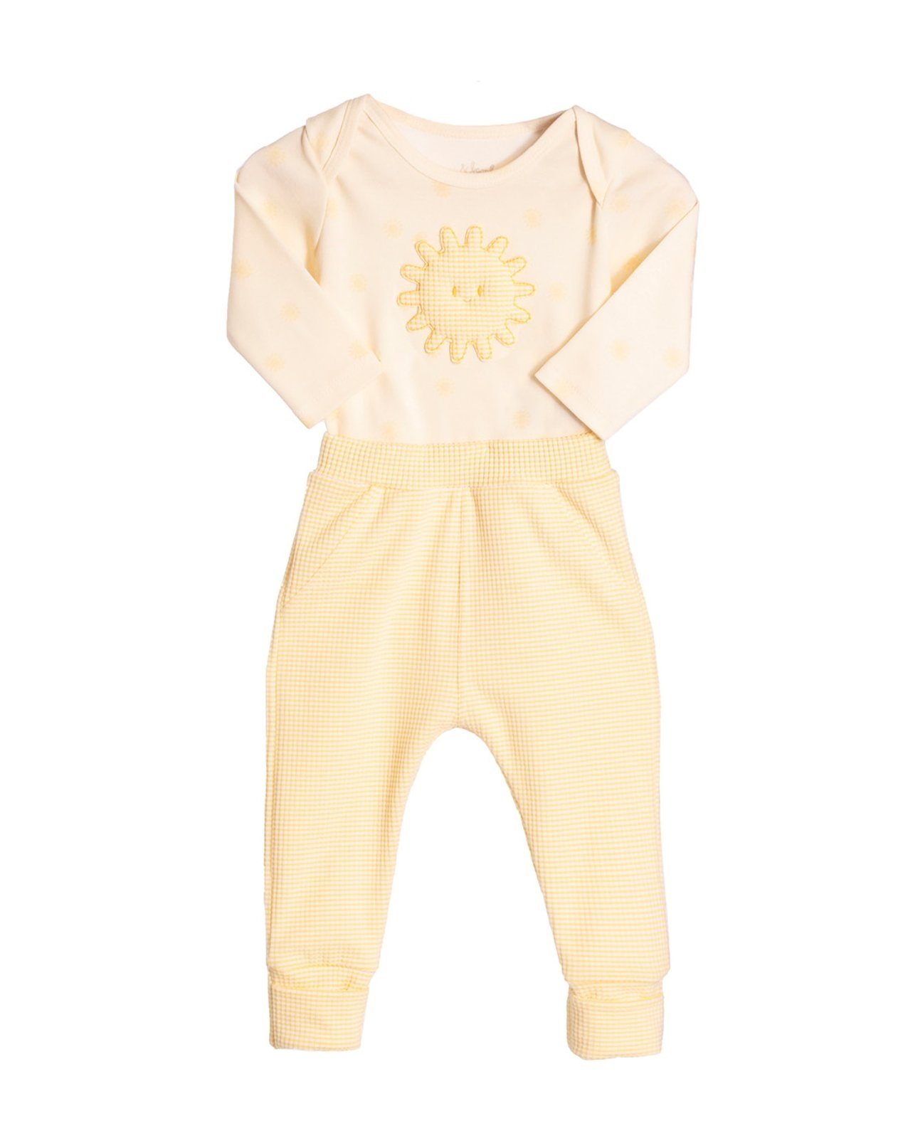 Infantil - Conj. body manga longa + calça canelada peluciada amarelo