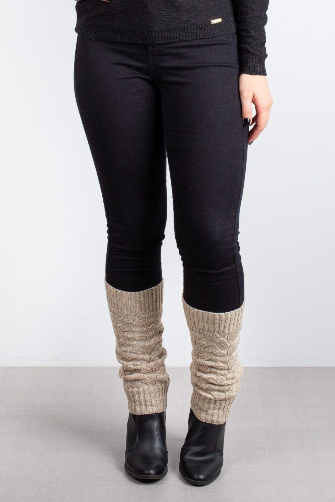 Vista 3 Polaina Enluaze Feminina De Malha Tricô Para Inverno - Cru bordô Enluaze bordô