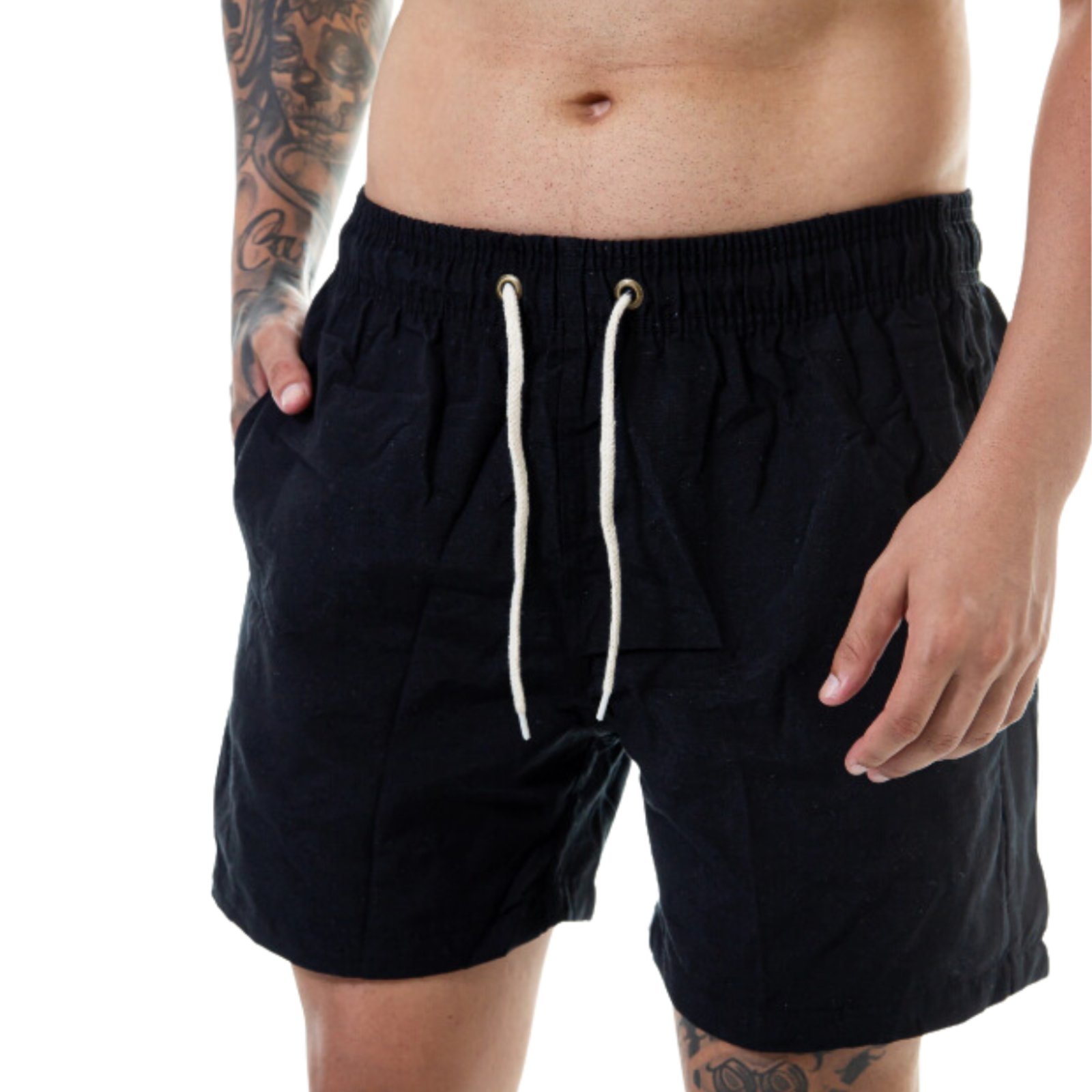 Short Linho Masculino Mauricinho Bermuda Curta Moda Casual Confortavel Preto