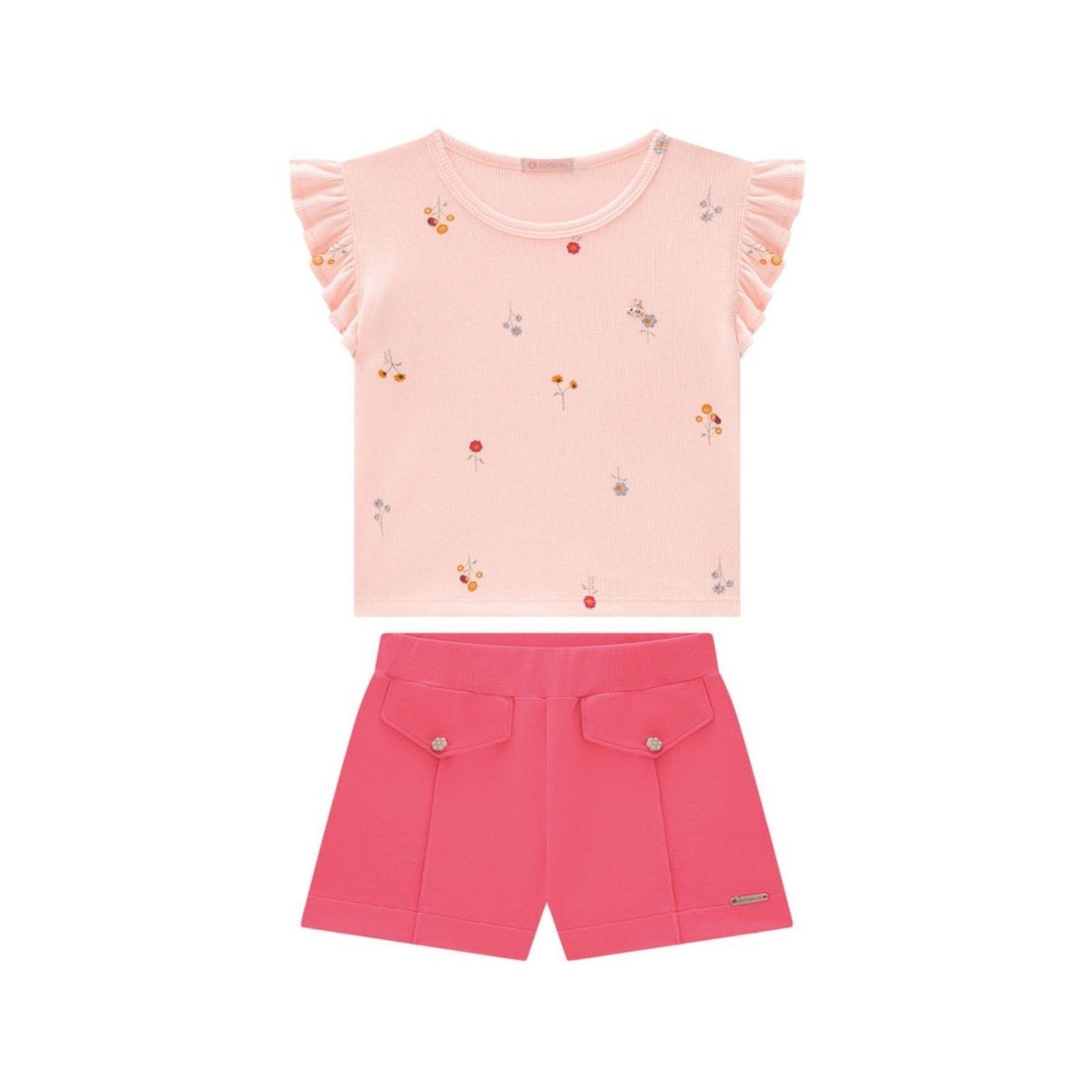 Infantil - Conjunto Menina com Blusa em Ribana e Short em Moletinho